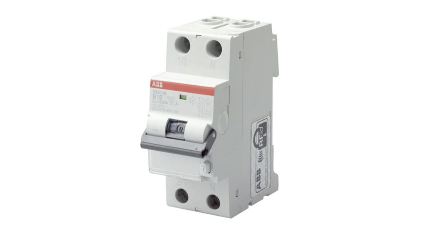 ABB RCBO DS201 FI/LS-Schalter 25A, 1P+N-polig Typ C, Empfindlichkeit 30mA, DIN-Schienen-Montage