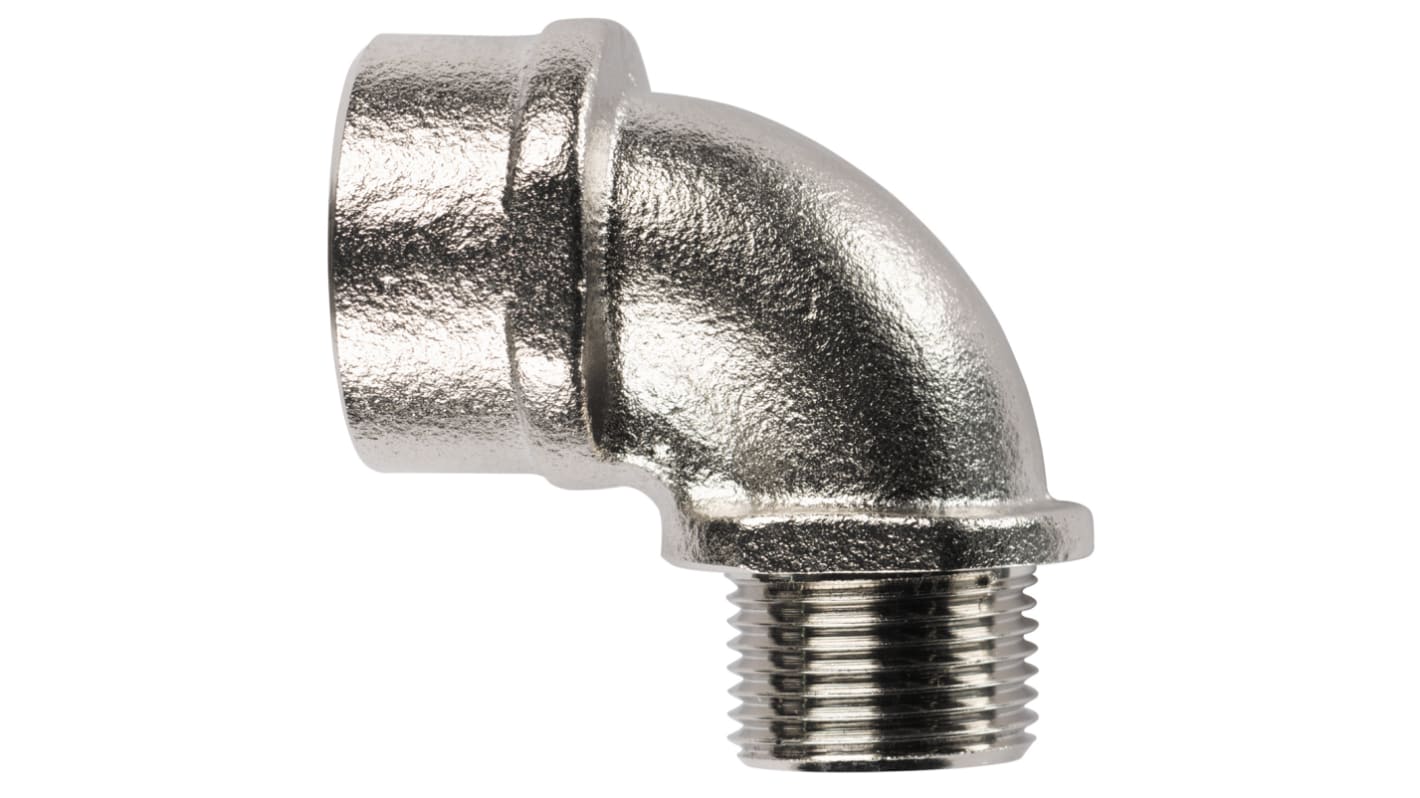 Flexicon 90° Elbow, Conduit Fitting, 50mm Nominal Size, M50, Brass, Nickel