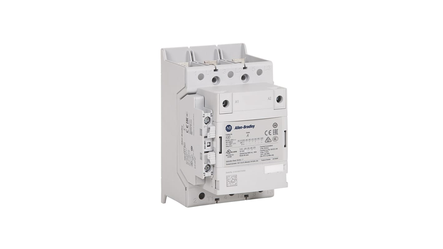 Contattore Direct on Line Allen Bradley, serie 100-E, 3 poli, 1 NO + 1 NC, 146 A., 75 kW, bobina 100→ 250 V cc