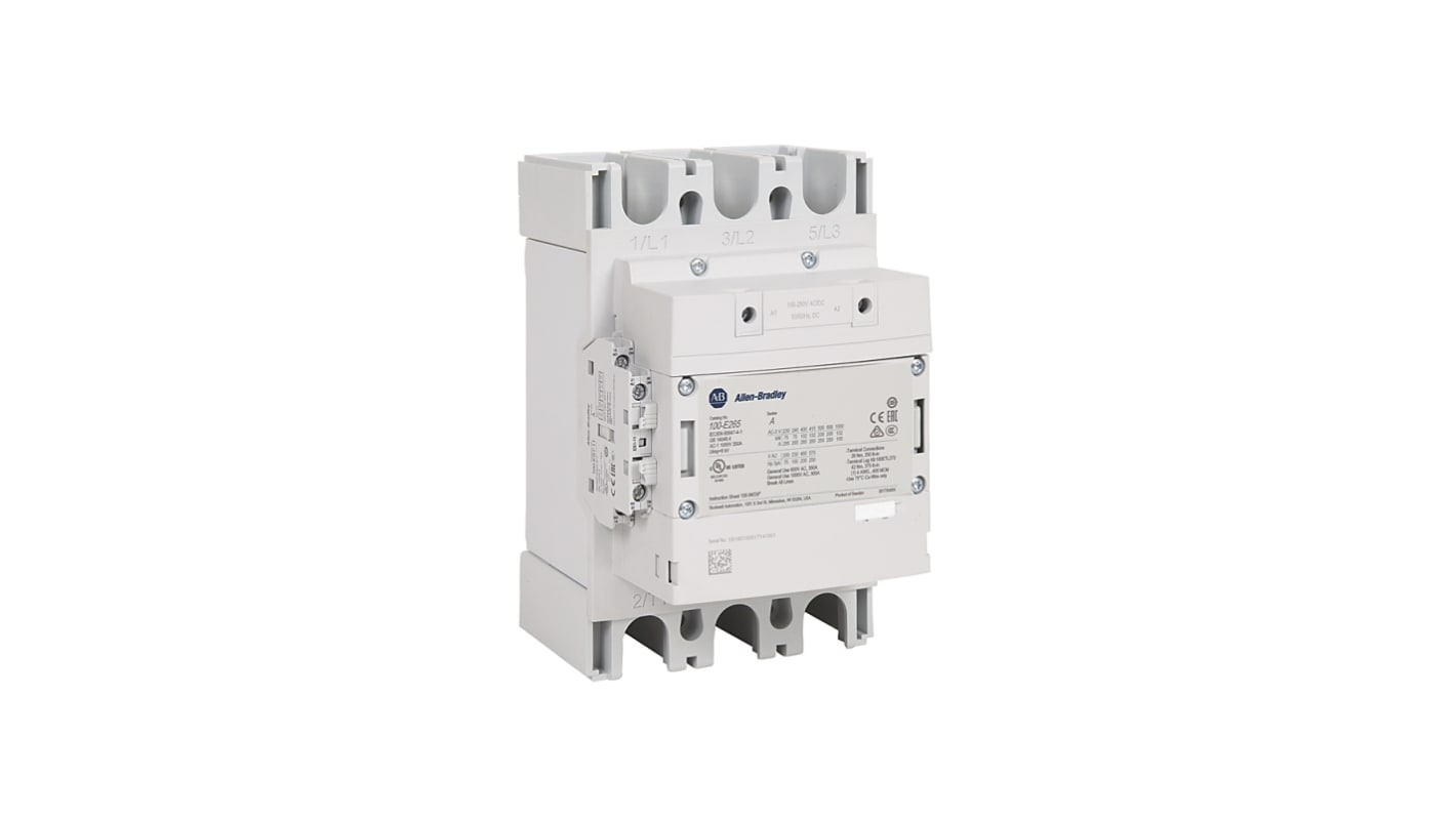 Contattore Direct on Line Allen Bradley, serie 100-E, 3 poli, 1 NO + 1 NC, 265 A, 132 kW, bobina 100→ 250 V cc