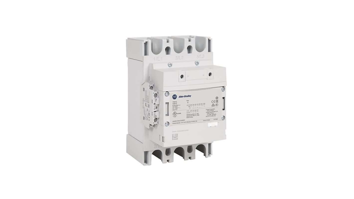 Allen Bradley 100-E Series Contactor, 100 → 250 V dc Coil, 3-Pole, 305 A, 160 kW, 1NO + 1NC, 400 V ac