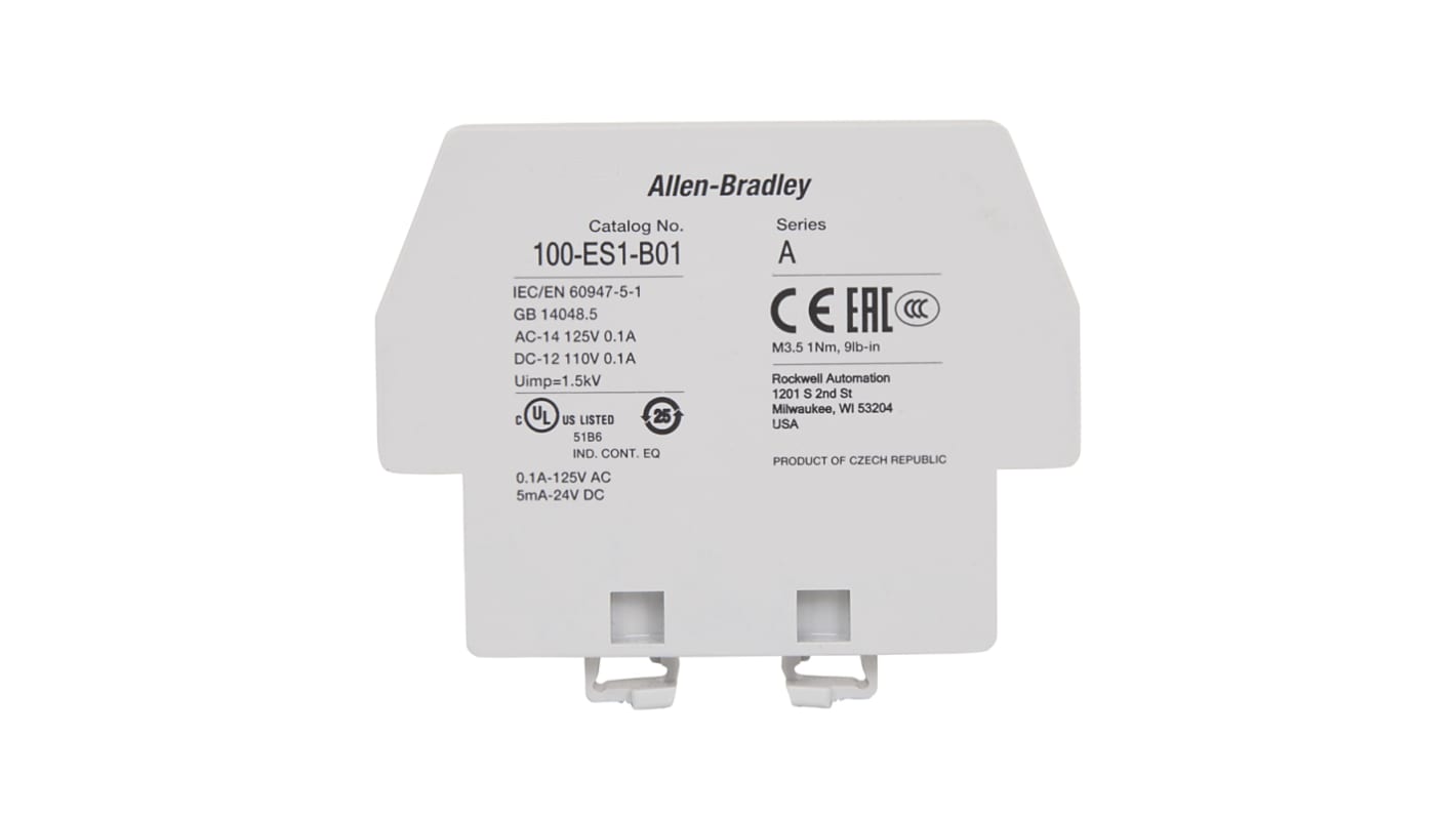 Allen Bradley Auxiliary Contact, 2 Contact, 1NO + 1NC, Side Mount