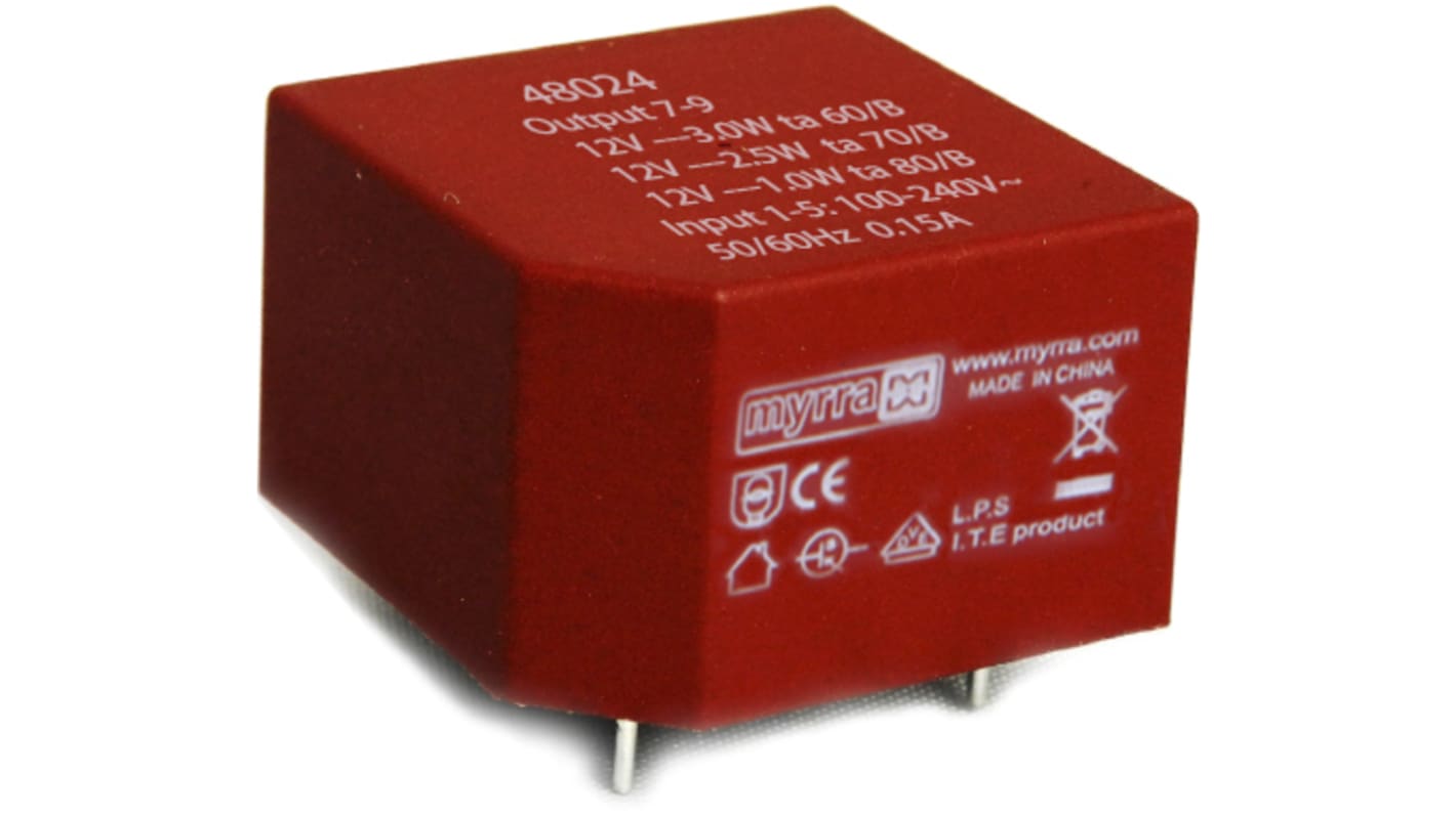 Myrra Printtrafo, Trafo 100 → 240 V ac, 140 → 340 V dc / 3.3V dc 1 → 2.75W 1 Ausg. 25mm x 25mm x