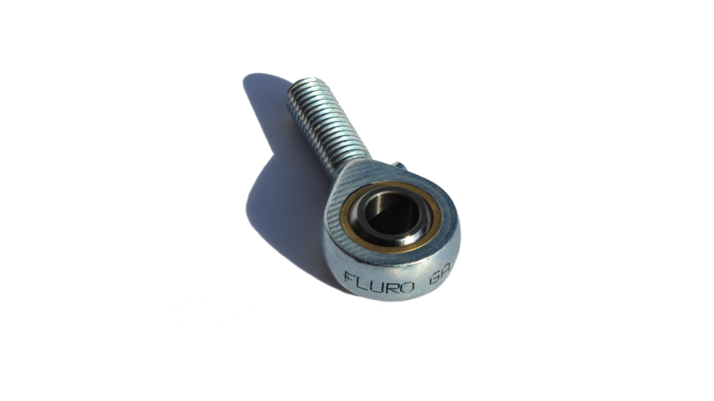 Fluro M12 x 1.25 Male Galvanized Steel Rod End, 12mm Bore, 70mm Long, Metric Thread Standard, Male Connection Gender