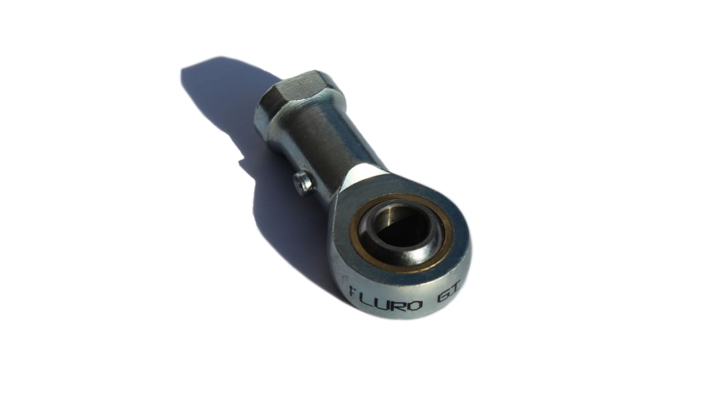 Fluro M10 x 1.25 Female Galvanized Steel Rod End, 10mm Bore, 57mm Long, Metric Thread Standard, Female Connection Gender