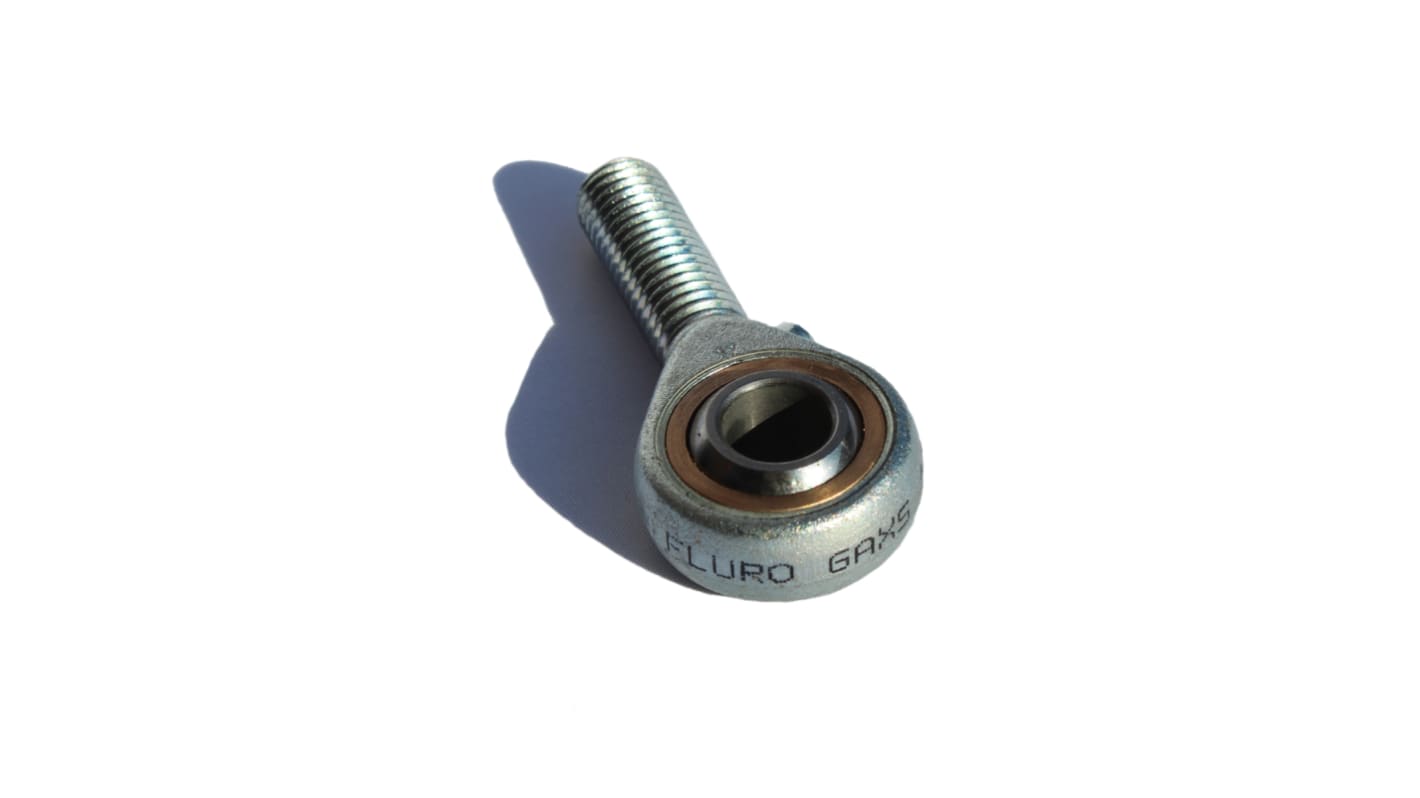 Fluro M8 x 1.25 Male Galvanized Steel Rod End, 8mm Bore, 54mm Long, Metric Thread Standard, Male Connection Gender