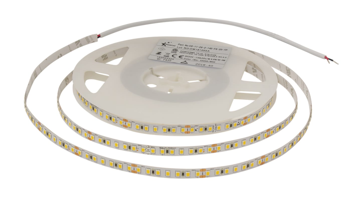 Tira de LED PowerLED, 24V dc, color Blanco, 3000K, tira de 5m x 8mm, 140 leds/m, IP20