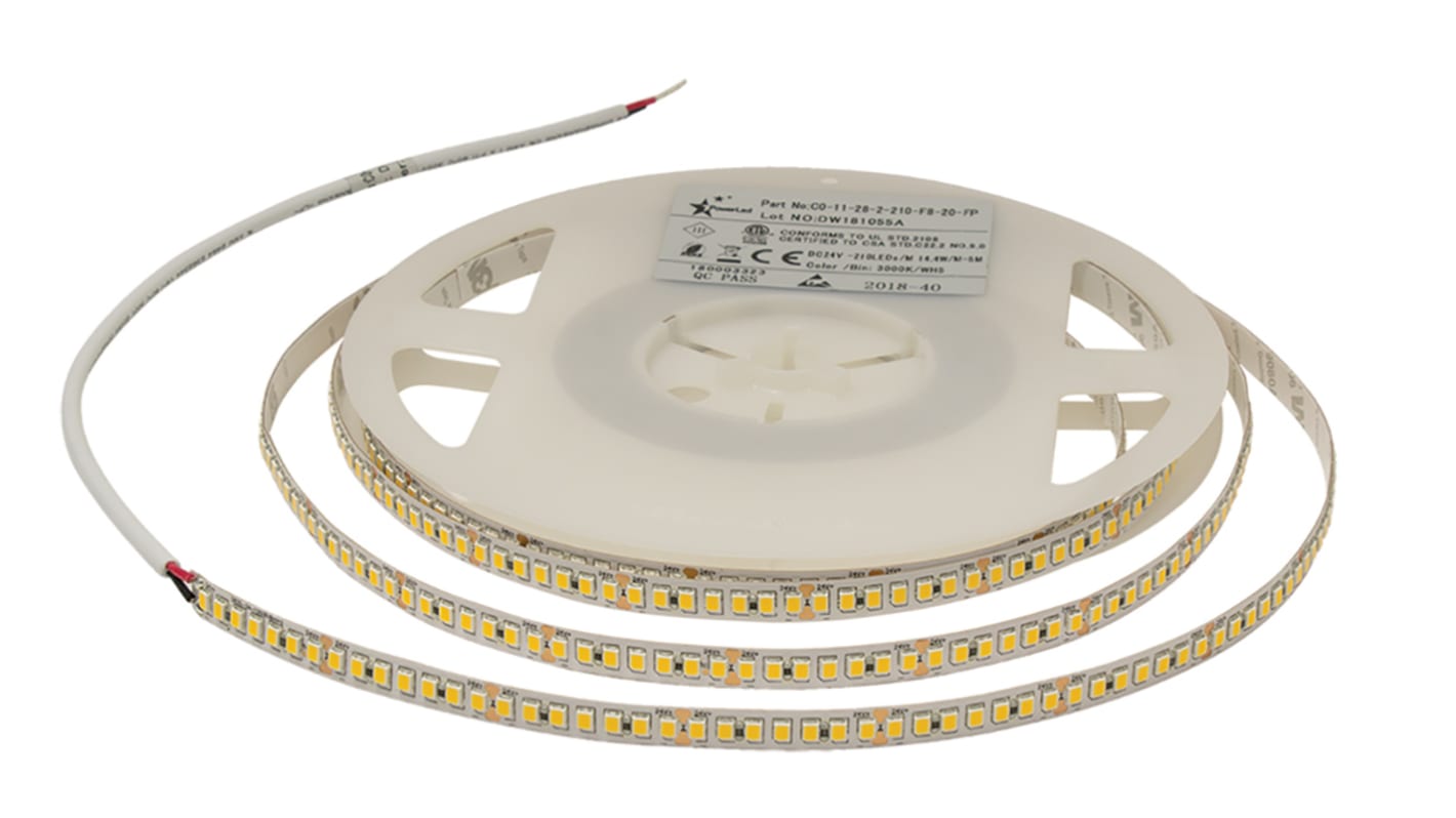 Tira de LED PowerLED, 24V dc, color Blanco, 2500K, tira de 5m x 8mm, 210 leds/m, IP20