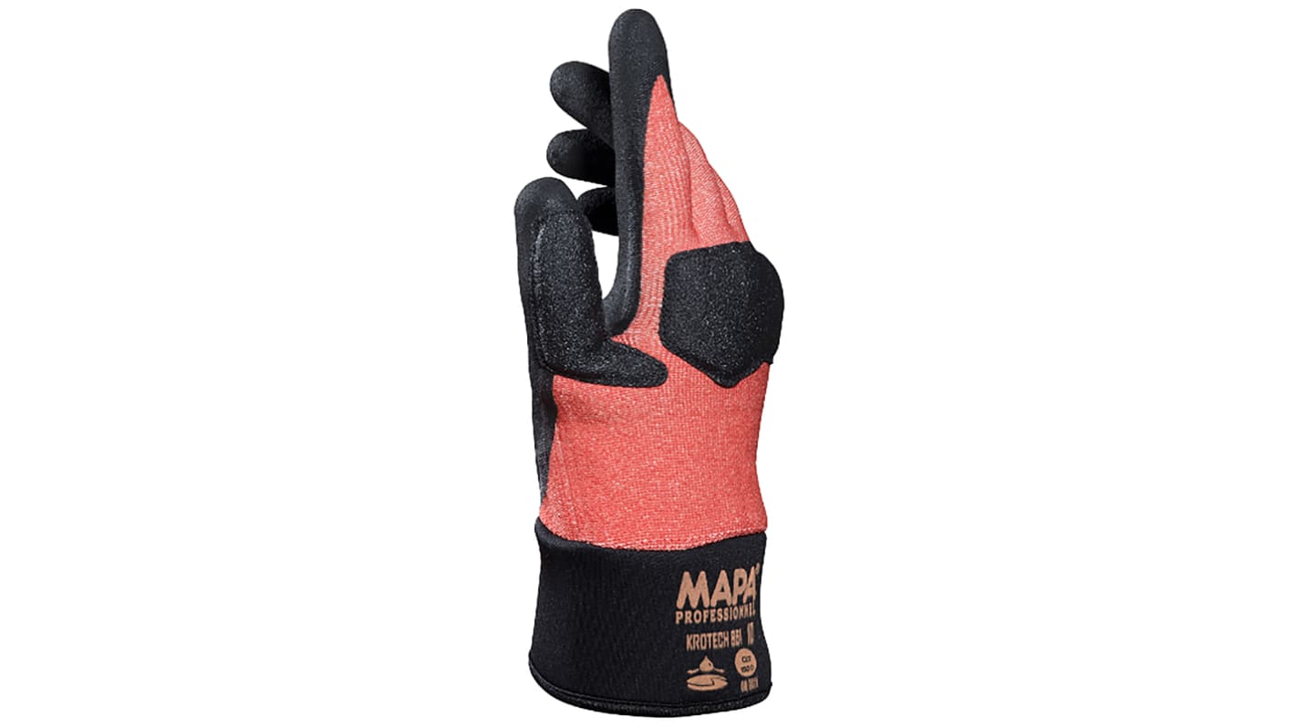 Guantes de trabajo de Nitrilo Naranja Mapa serie Krotech, talla 9, L, con recubrimiento de Nitrilo