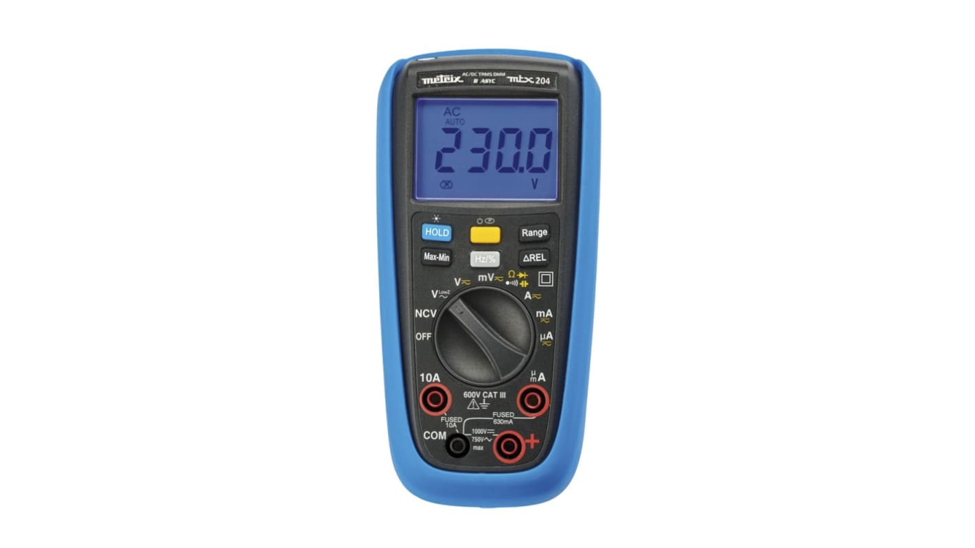 Metrix MTX204 Hand Digital Digital-Multimeter, CAT III 750V ac / 10A ac, 60MΩ, ISO-kalibriert