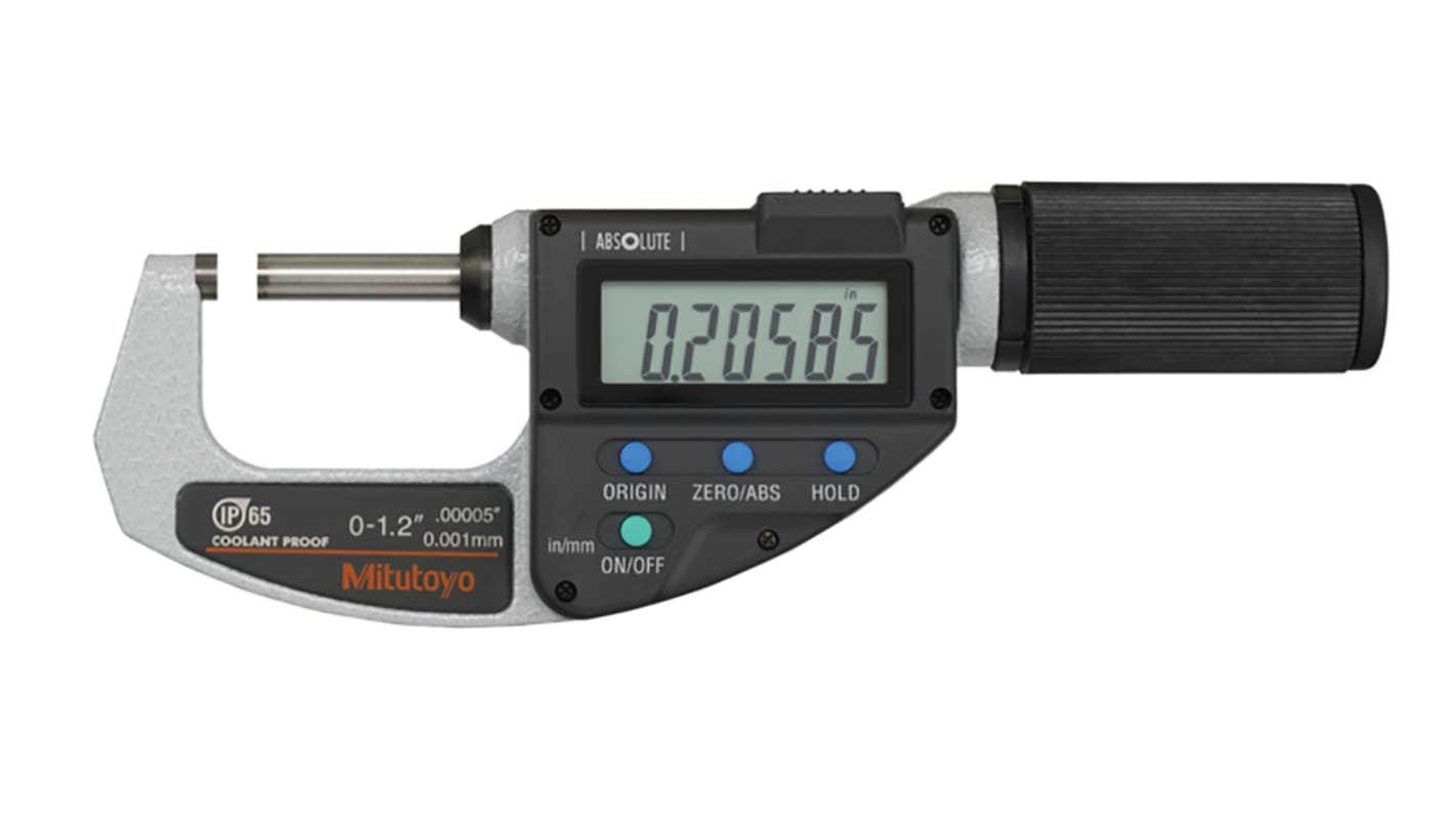 Mitutoyo Digital Mikrometer Zöllig, metrisch, 0Zoll bis 1.2Zoll / 0,0001 Zoll, ±2 μm, DKD/DAkkS-kalibriert