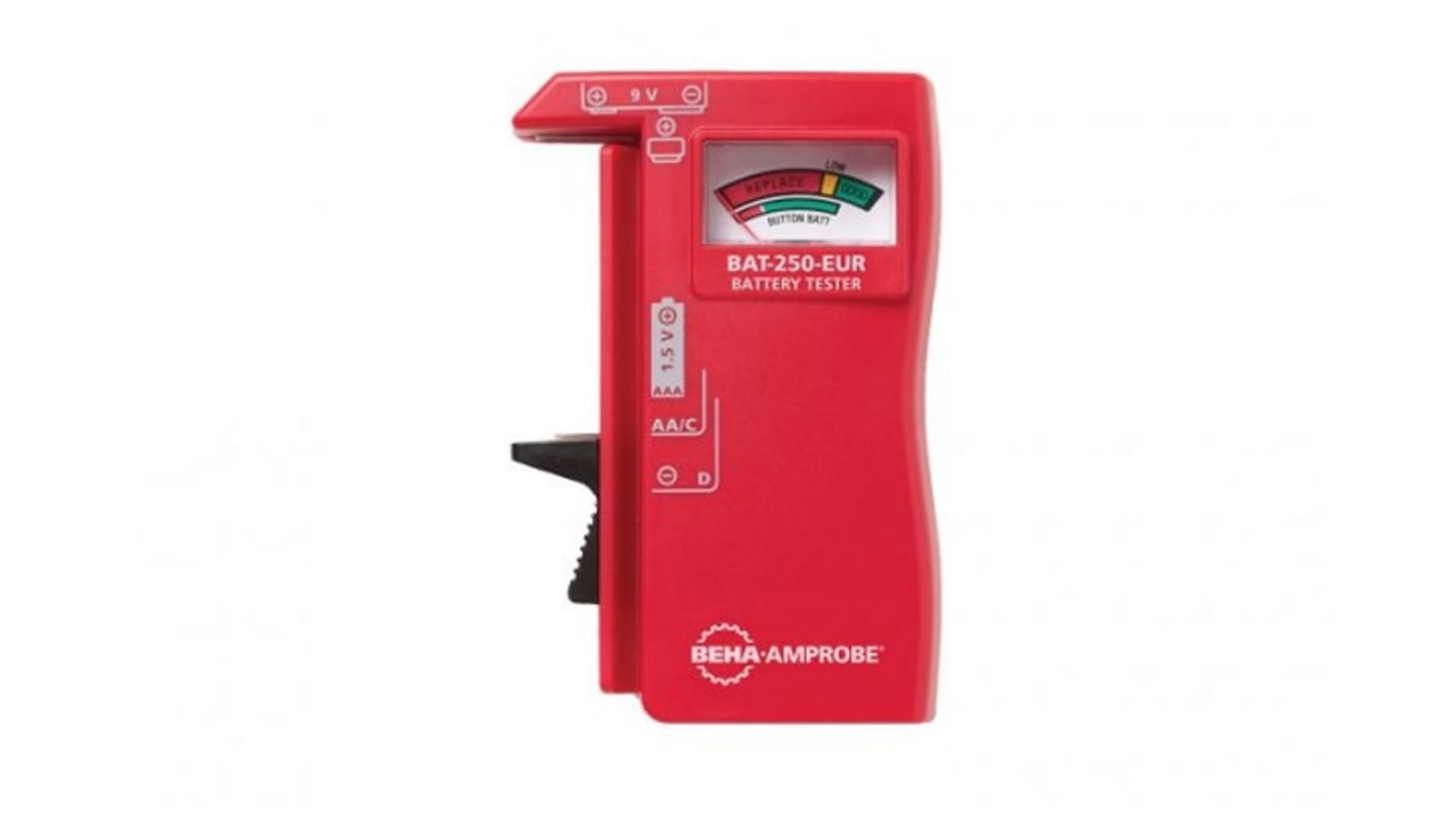 Comprobador de baterías Beha-Amprobe modelo BAT-250, tamaño de batería 1.5 V, 9V, AA, AAA, C, D