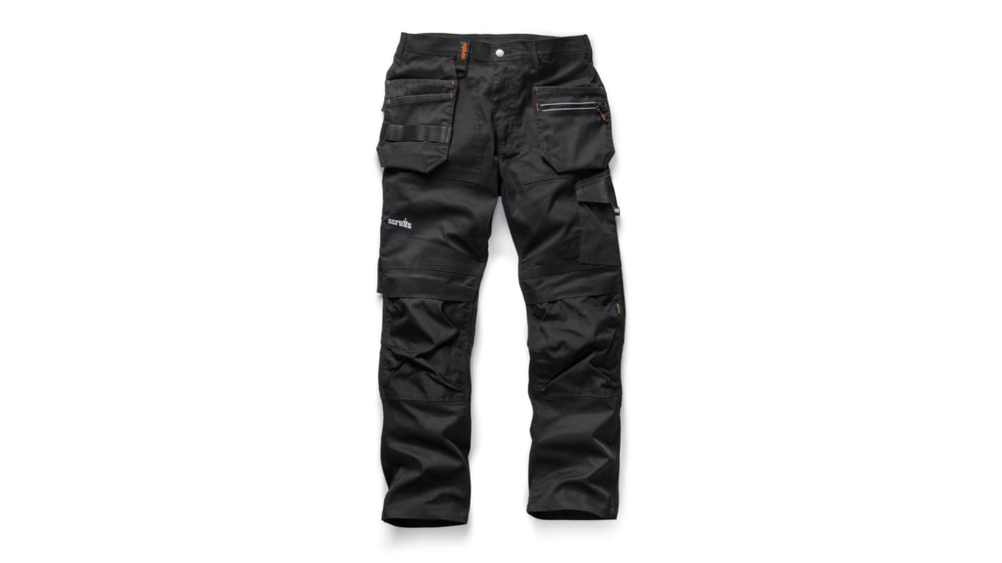 T54504 Scruffs Trade Black Men's Cotton, Polyester Work Trousers 32in