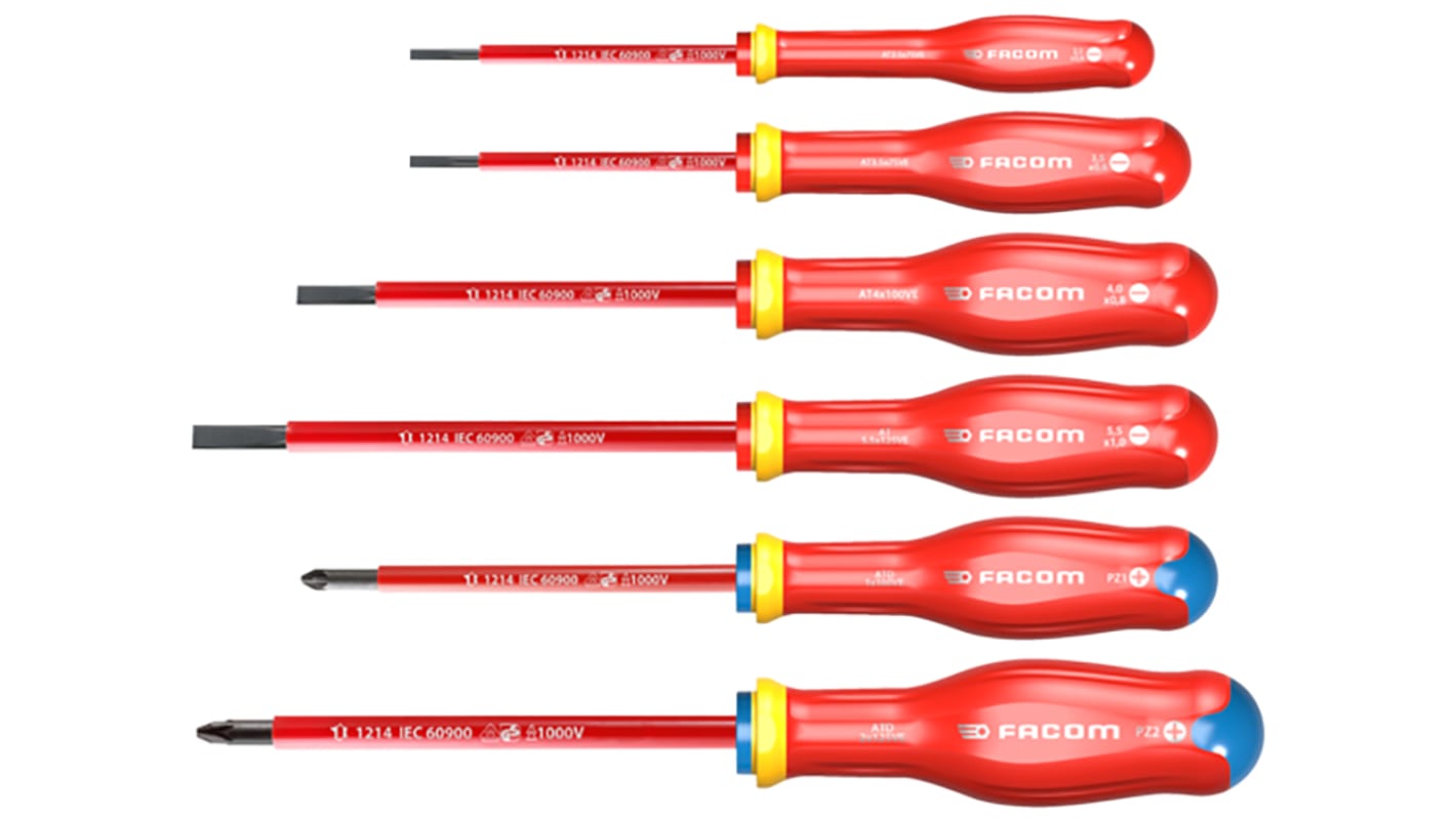 Facom Phillips, Slotted Screwdriver Set, 6-Piece