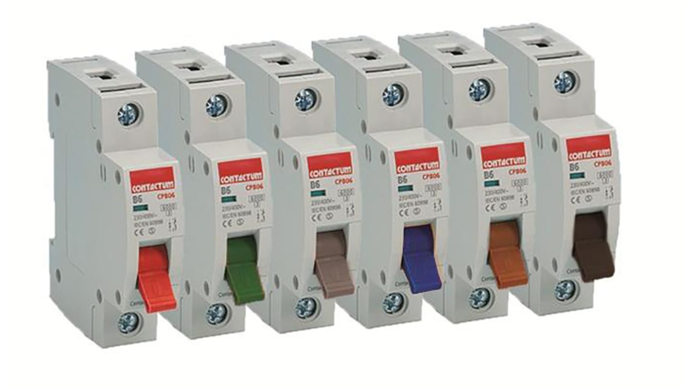 Contactum MCB, 1P, 6A Curve B, 250V AC, 6 kA Breaking Capacity