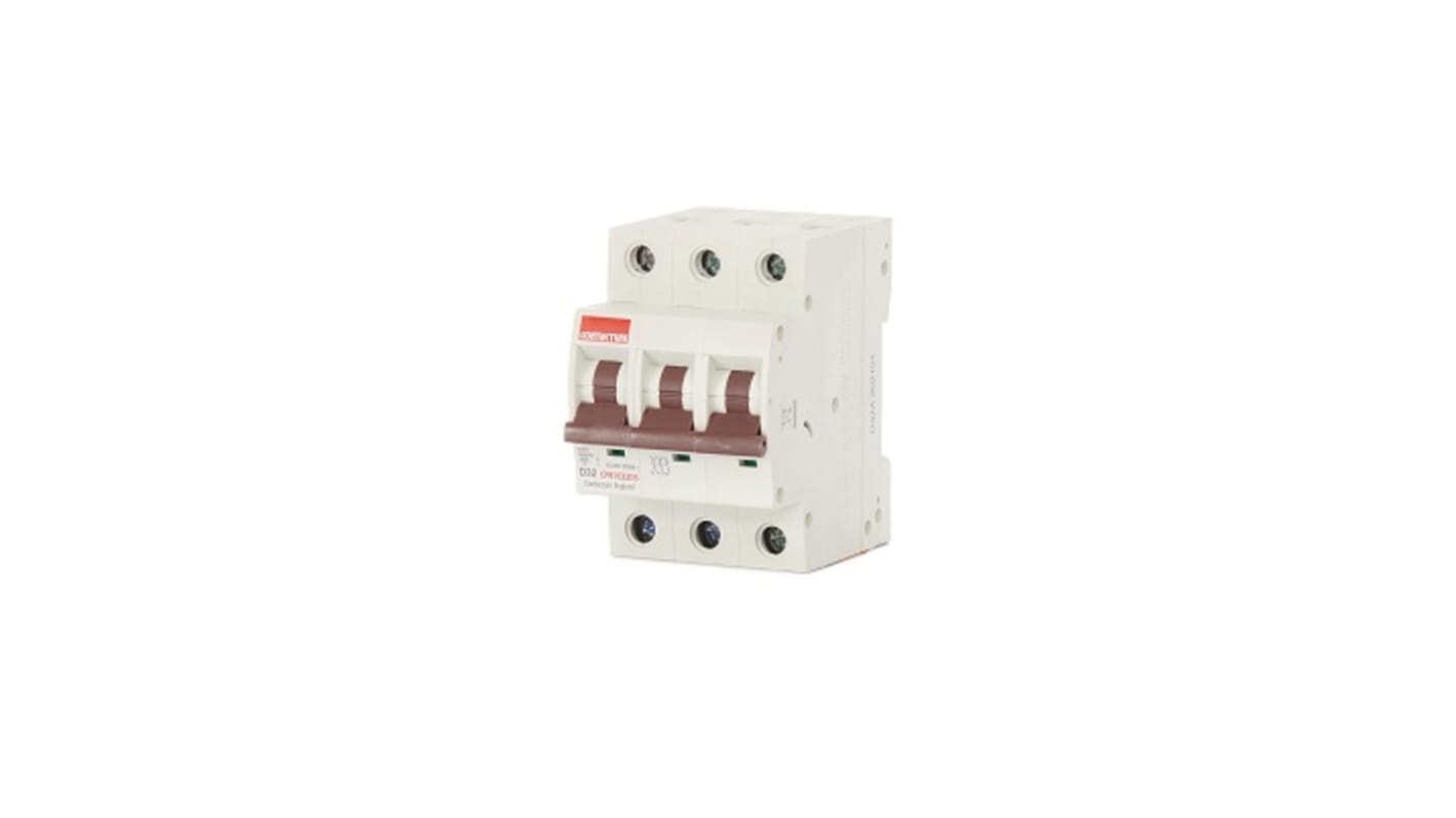 Contactum MCB, 3P, 32A Curve D, 415V AC, 10 kA Breaking Capacity