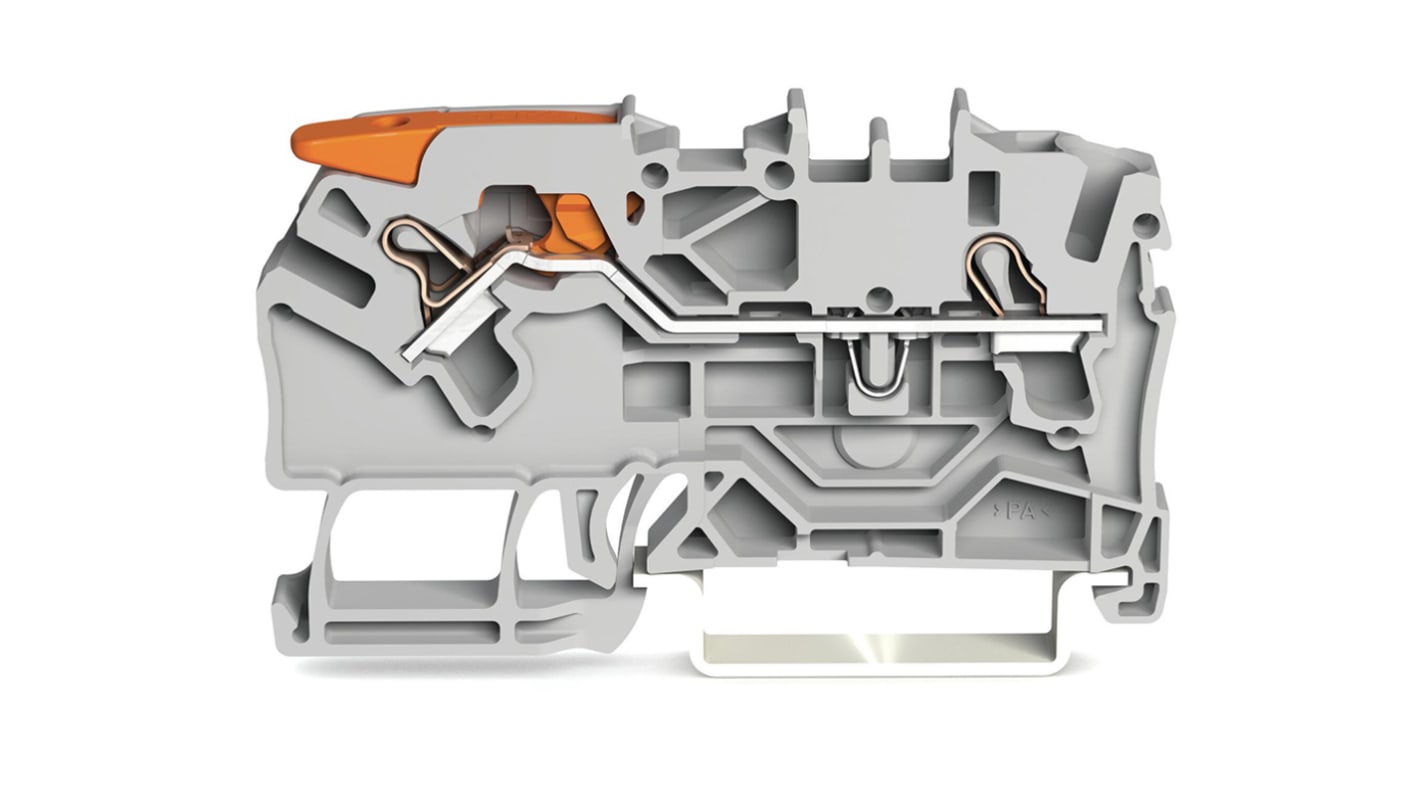 Wago TOPJOB S, 2102 Series Grey Feed Through Terminal Block, 2.5mm², Single-Level, Push-In Cage Clamp Termination,