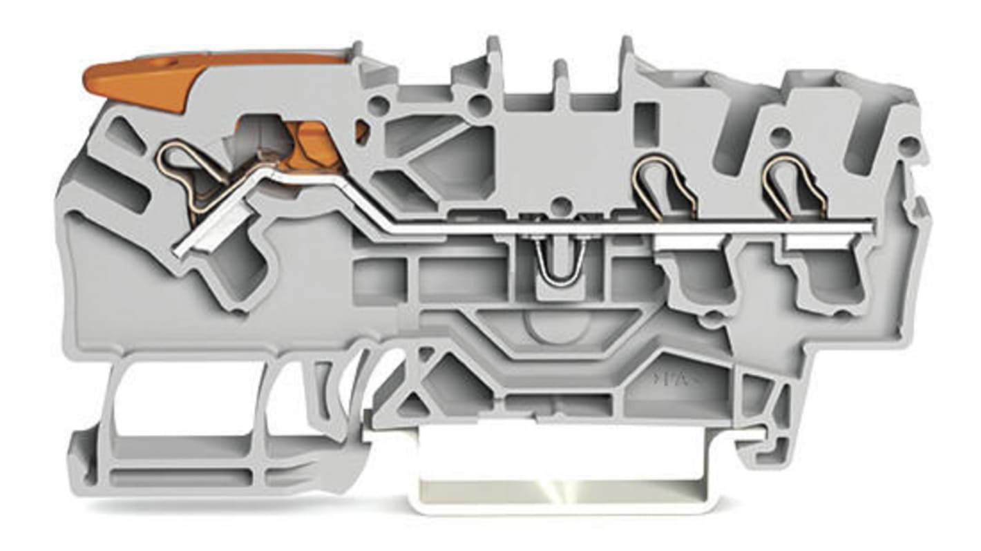 Wago TOPJOB S, 2102 Series Grey Feed Through Terminal Block, 2.5mm², Single-Level, Push-In Cage Clamp Termination,