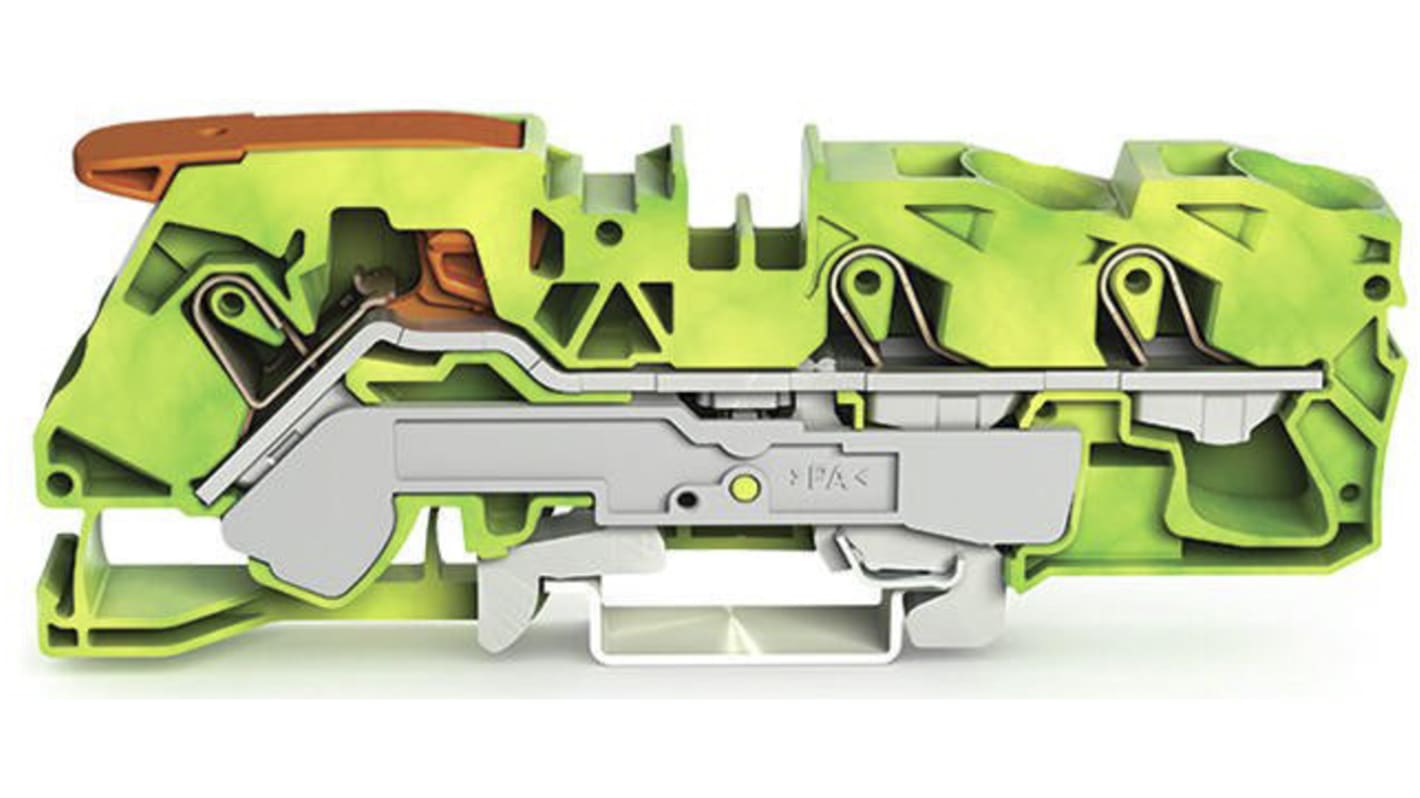 Wago TOPJOB S, 2116 Series Green/Yellow Earth Terminal Block, 16mm², Single-Level, Push-In Cage Clamp Termination,