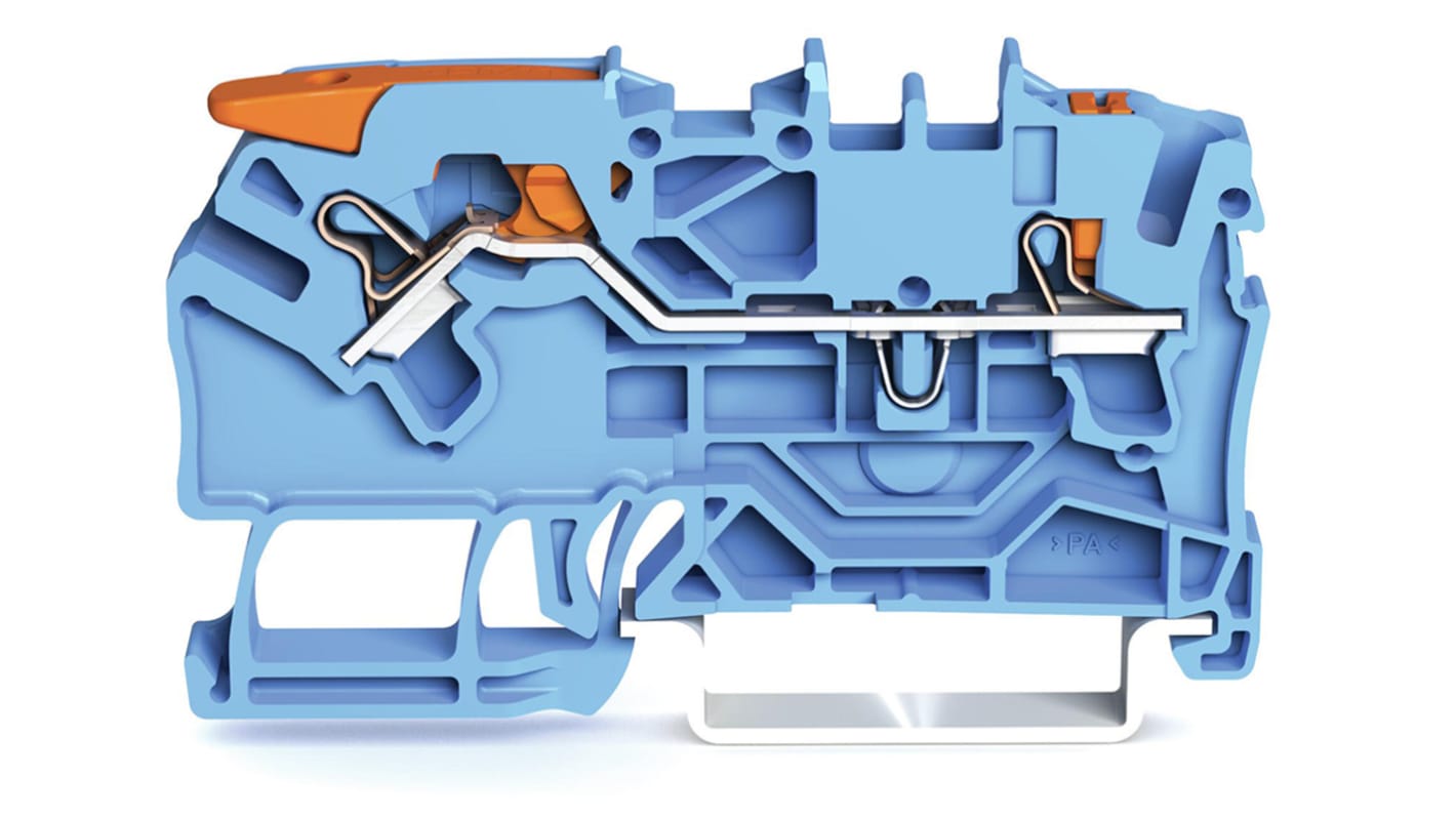 Wago TOPJOB S, 2102 Series Blue Feed Through Terminal Block, 2.5mm², Single-Level, Push-In Cage Clamp Termination,