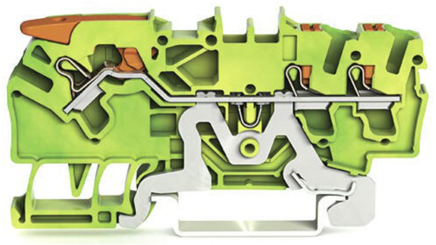 Bloc de mise à la terre Wago TOPJOB S, 2102, 2.5mm², Borne à cage enfichable, Vert/Jaune