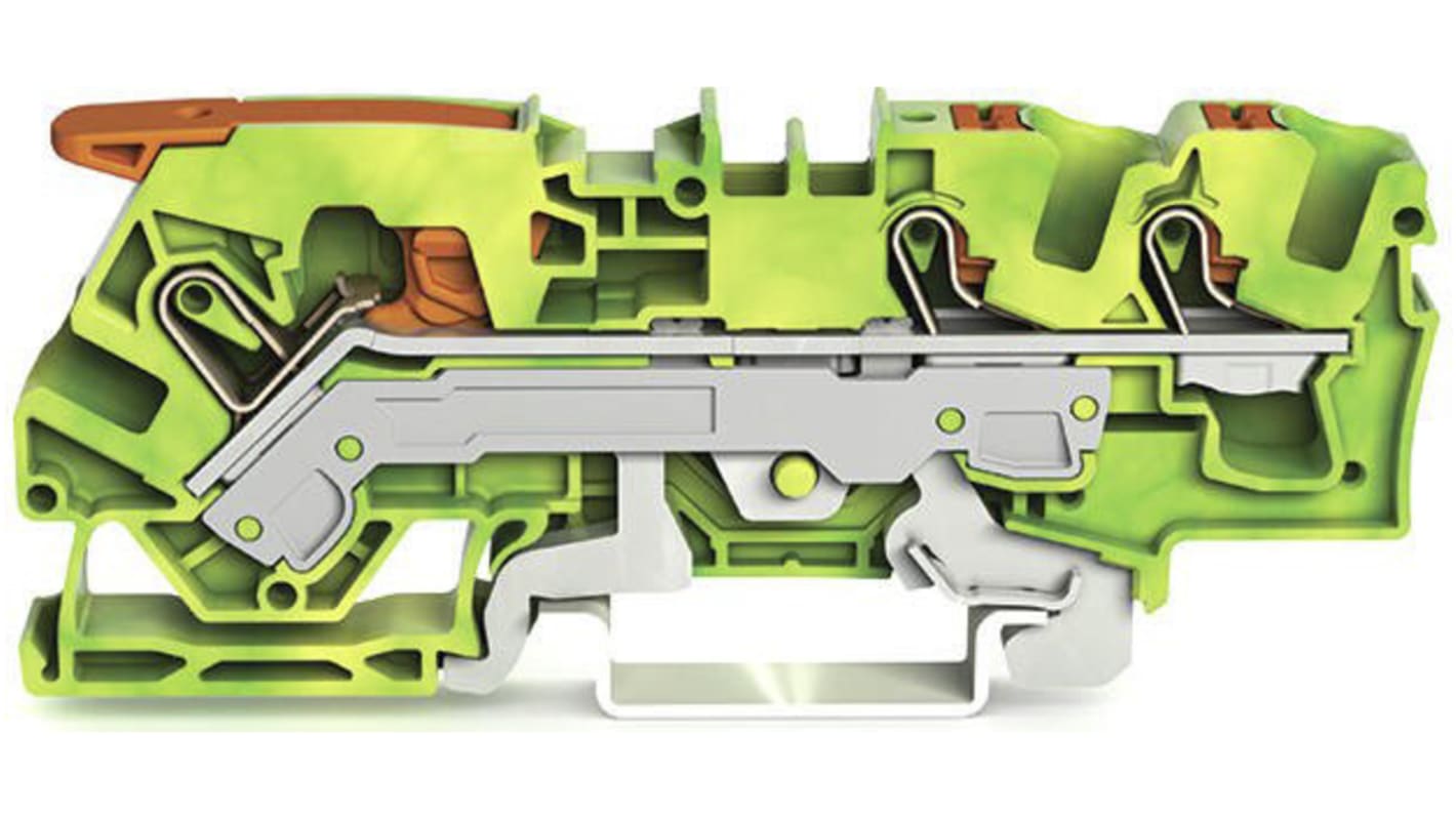 Bloc de mise à la terre Wago TOPJOB S, 2106, 6mm², Borne à cage enfichable, Vert/Jaune