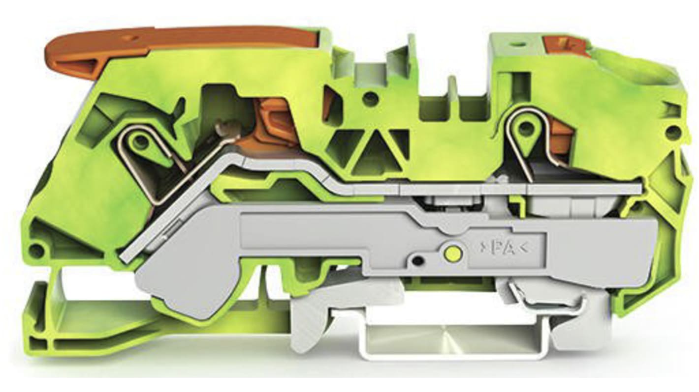 Wago TOPJOB S, 2116 Series Green/Yellow Earth Terminal Block, 16mm², Single-Level, Push-In Cage Clamp Termination,