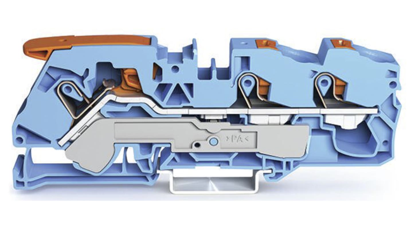 Wago TOPJOB S, 2116 Series Blue Feed Through Terminal Block, 16mm², Single-Level, Push-In Cage Clamp Termination, ATEX,