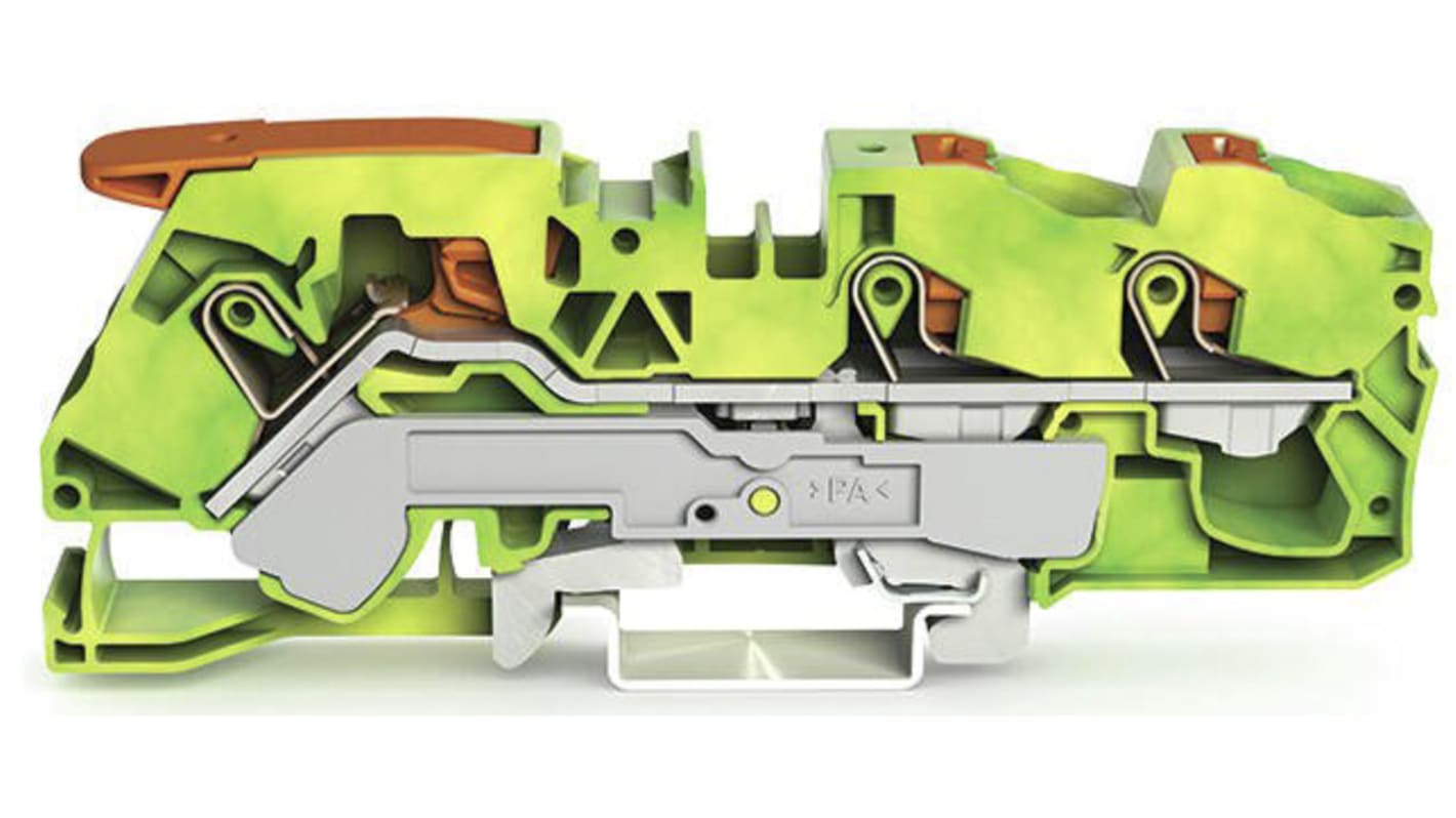 Wago TOPJOB S, 2116 Series Green/Yellow Earth Terminal Block, 16mm², Single-Level, Push-In Cage Clamp Termination,