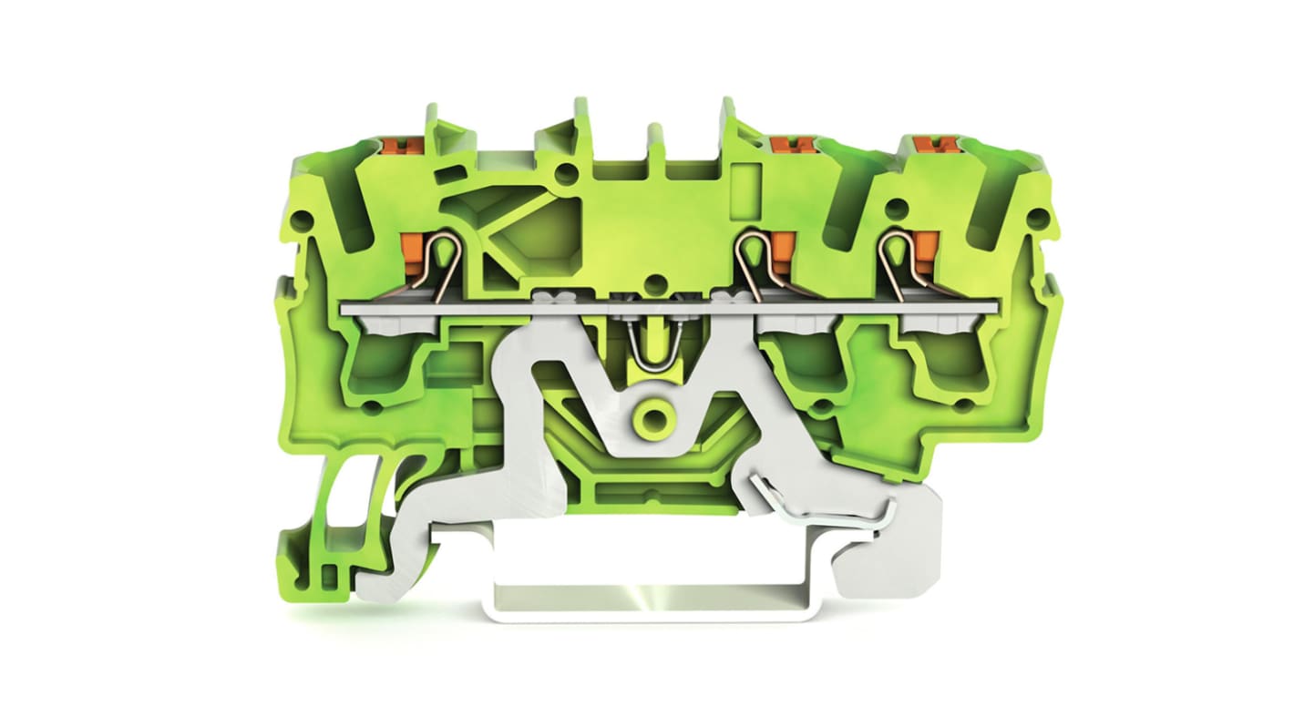 Wago TOPJOB S, 2202 Series Green/Yellow Earth Terminal Block, 2.5mm², Single-Level, Push-In Cage Clamp Termination,