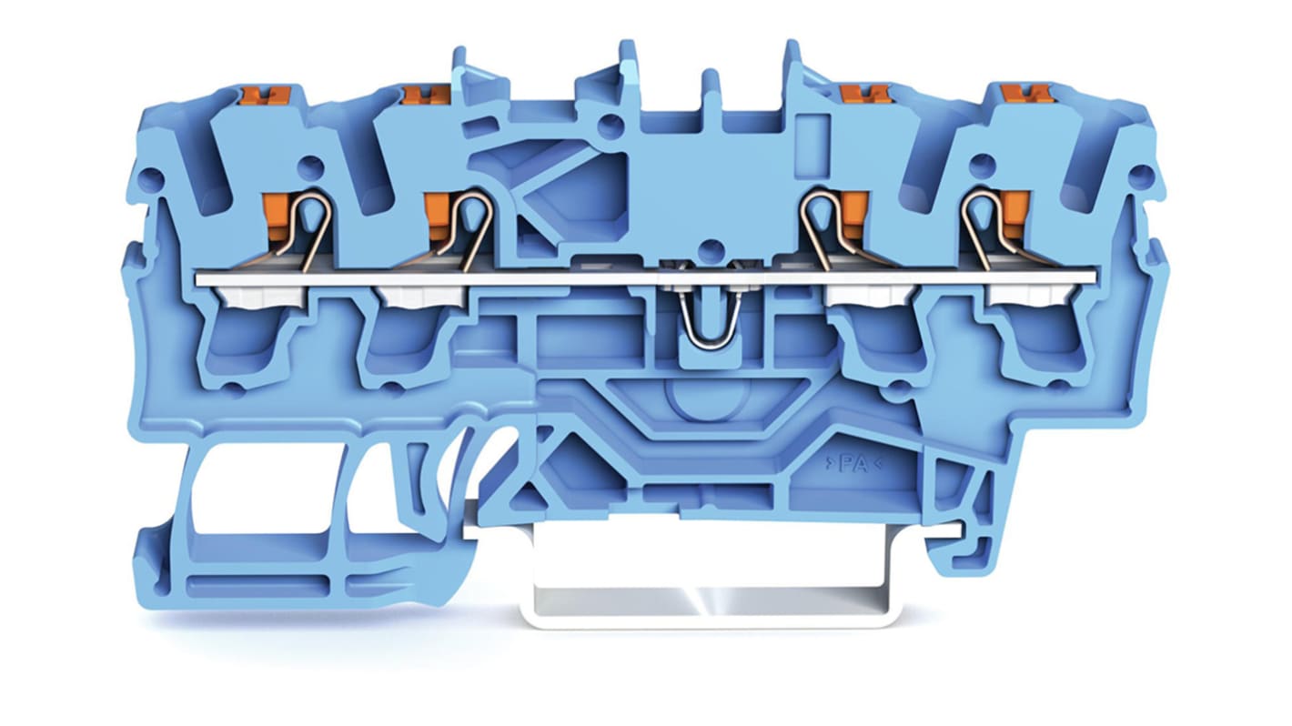 Wago TOPJOB S, 2202 Series Blue Feed Through Terminal Block, 2.5mm², Single-Level, Push-In Cage Clamp Termination,