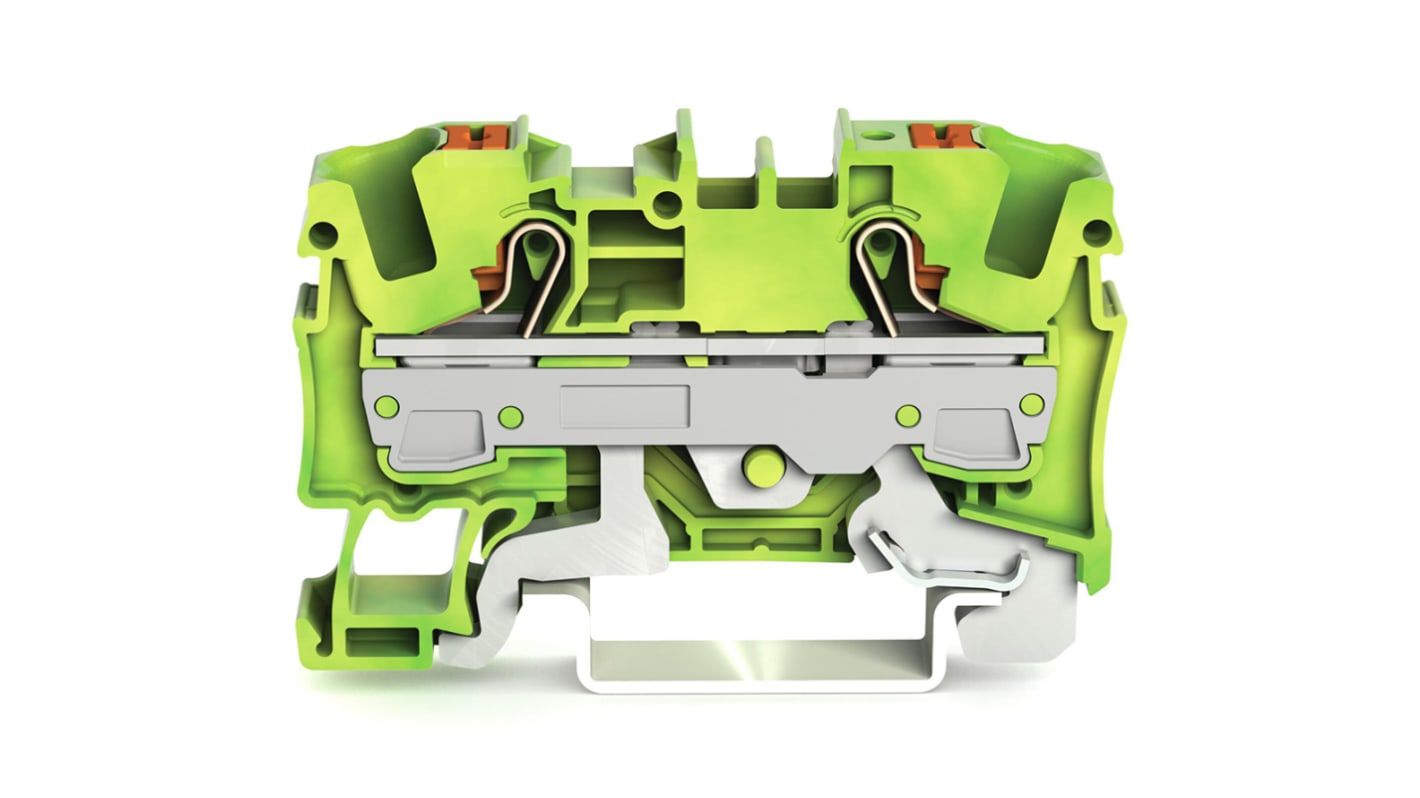 Wago TOPJOB S, 2206 Series Green/Yellow Earth Terminal Block, 6mm², Single-Level, Push-In Cage Clamp Termination, ATEX,