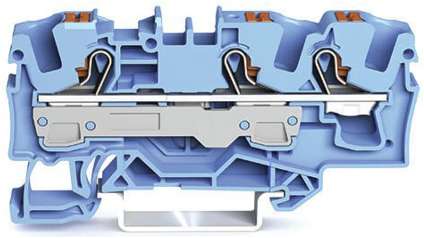 Wago TOPJOB S, 2206 Series Blue Feed Through Terminal Block, 6mm², Single-Level, Push-In Cage Clamp Termination, ATEX,