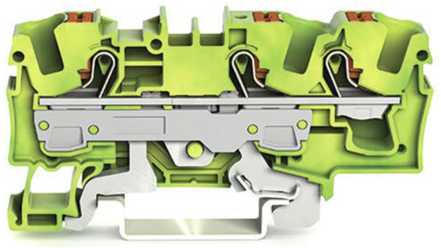 Wago TOPJOB S, 2206 Series Green/Yellow Earth Terminal Block, 6mm², Single-Level, Push-In Cage Clamp Termination, ATEX,