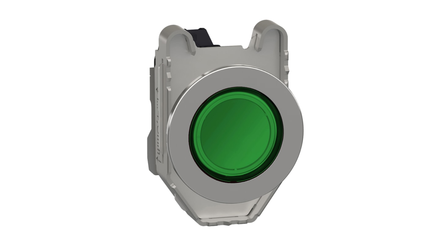 Schneider Electric, XB4, Flush Mount Green Universal LED Pilot Light, 30mm Cutout, Round, 195 → 264V ac