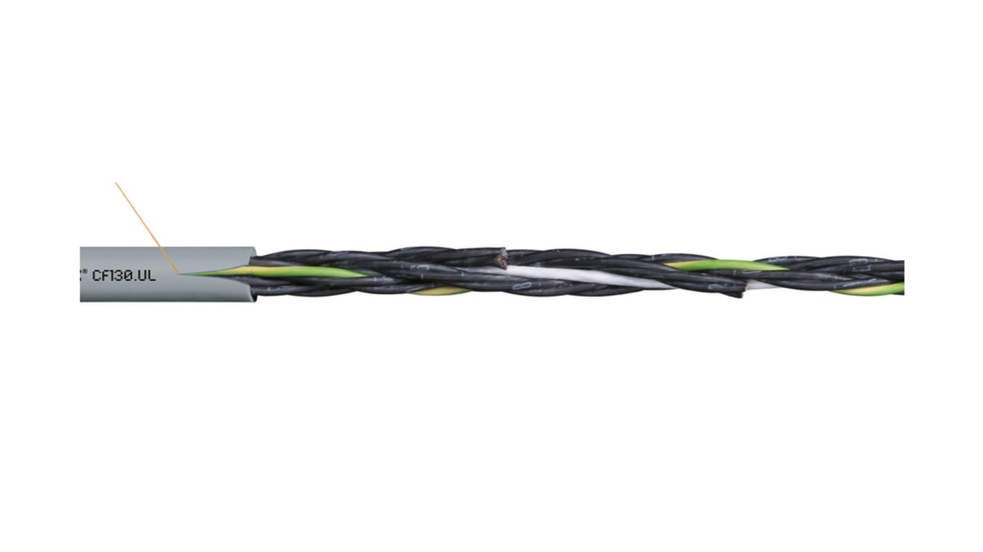 Câble de commande Igus chainflex CF130.UL 300 V, 3 x 4 mm², 12 AWG, gaine PVC Gris, 25m