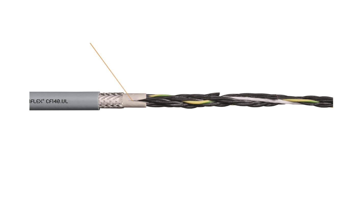 Cable de control apantallado Igus chainflex CF140.UL de 3 núcleos, 2.5 mm², Ø ext. 10.5mm, long. 25m, 300/500 V, 30 A,