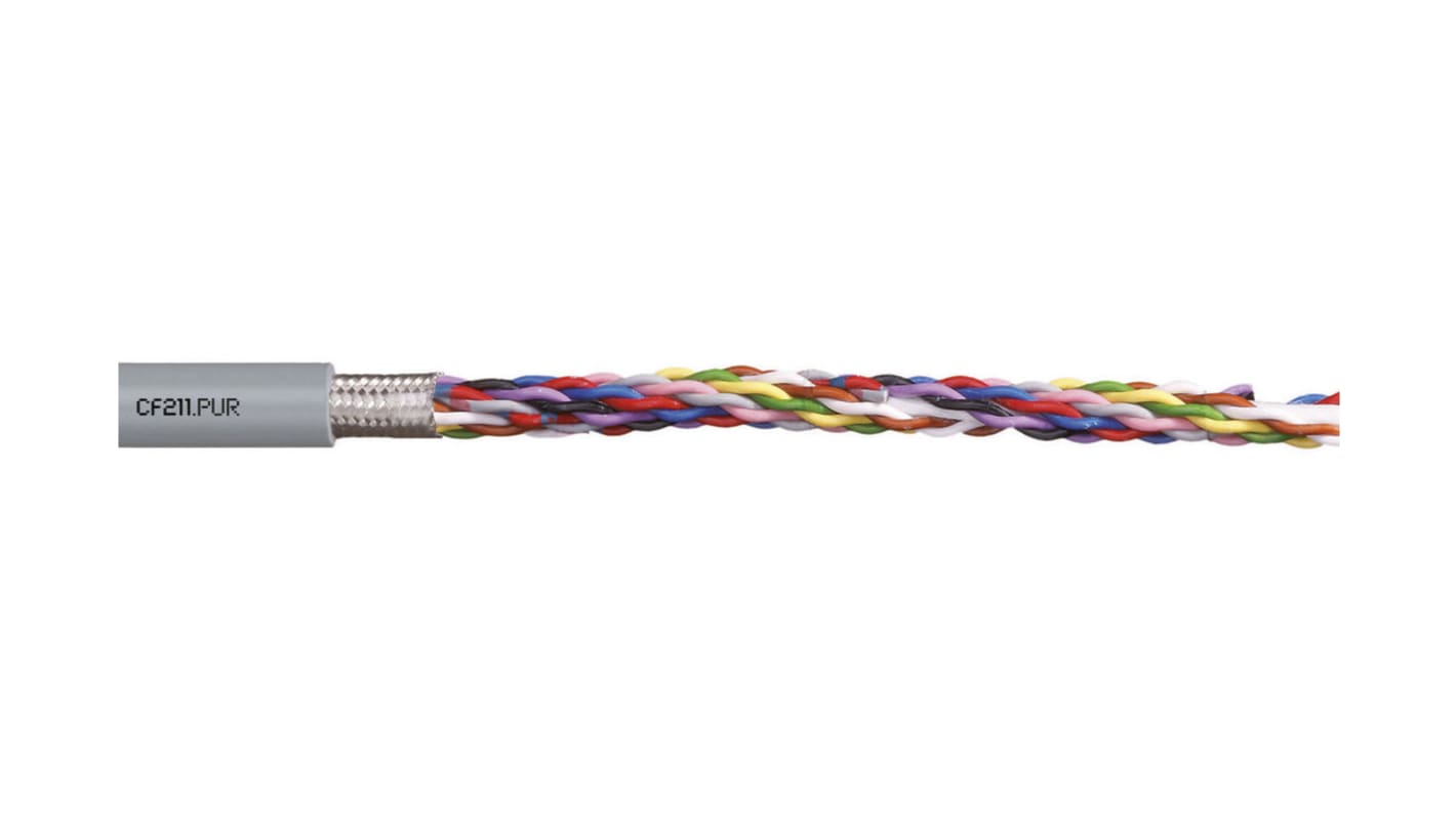 Igus chainflex CF211.PUR Data Cable, 2 Cores, 0.25 mm², Screened, 50m, Grey PUR Sheath, 24 AWG