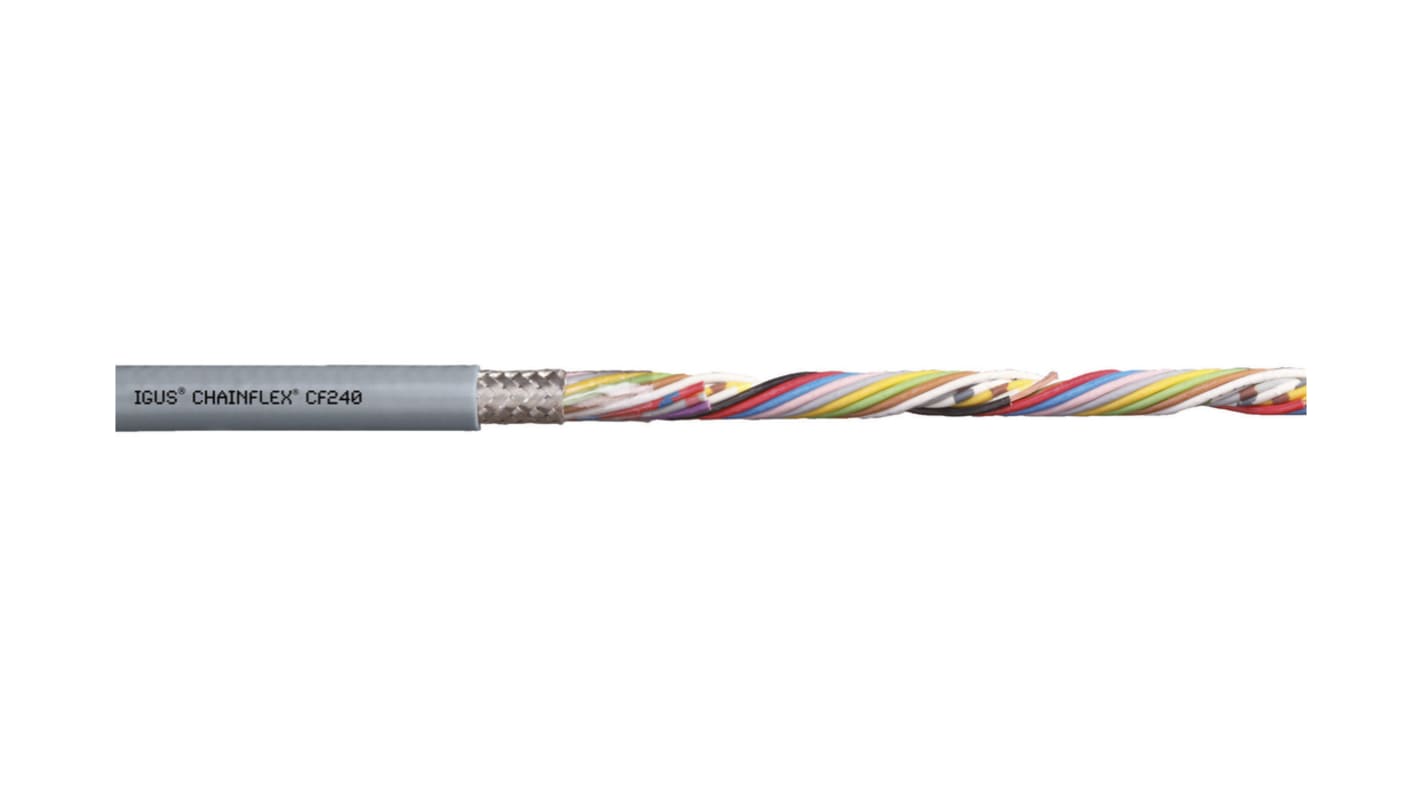 Cable de datos apantallado Igus chainflex CF240 de 18 núcleos, 0.14 mm², Ø ext. 8mm, long. 50m, 300 V, 2.5 A,