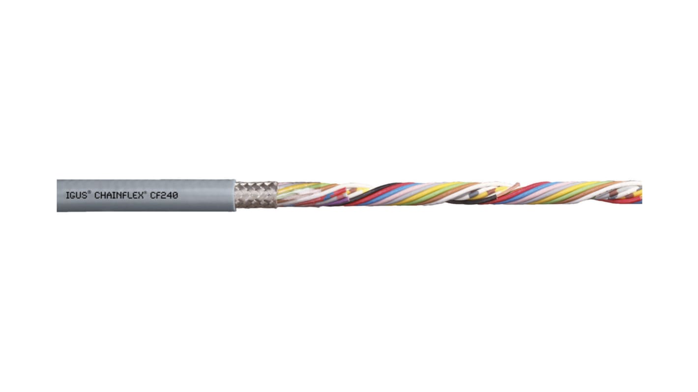 Igus chainflex CF240 Data Cable, 3 Cores, 0.25 mm², Screened, 50m, Grey PVC Sheath, 24 AWG