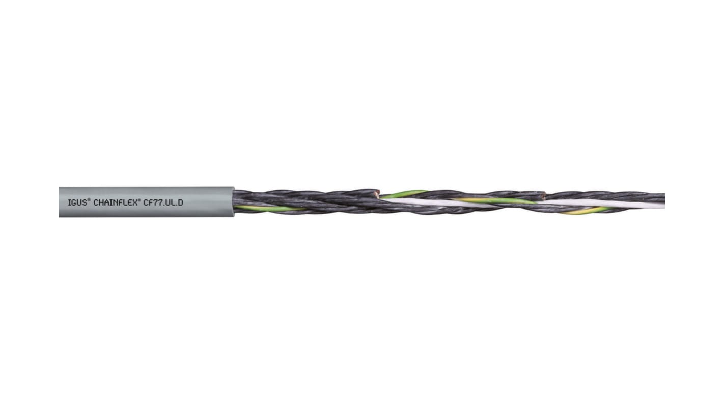 Cable de control Igus chainflex CF77.UL.D de 3 núcleos, 2.5 mm², Ø ext. 8.5mm, long. 25m, 1 kV, 30 A, Pirorretardante,