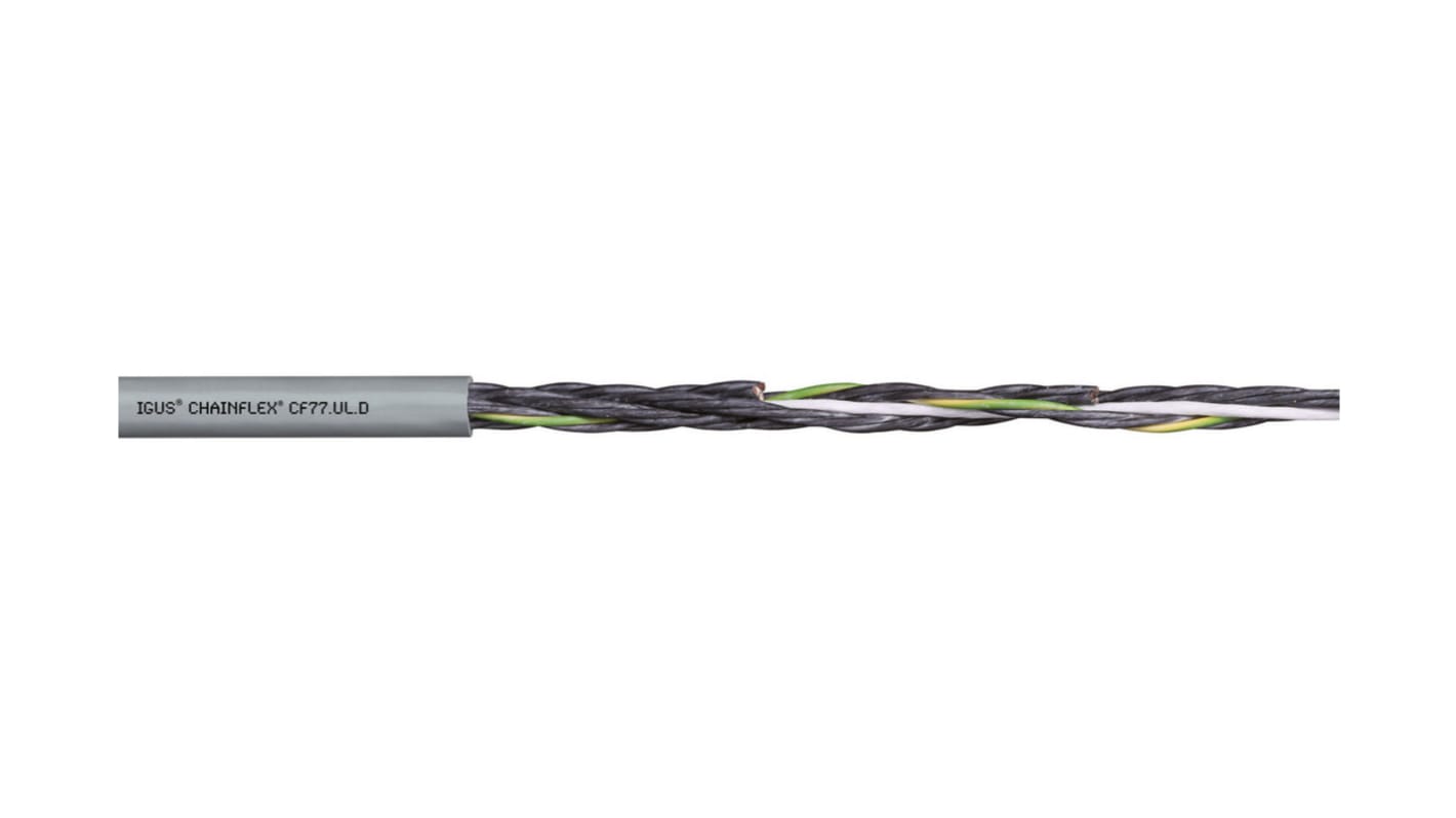 Cable de control Igus chainflex CF77.UL.D de 4 núcleos, 2.5 mm², Ø ext. 9.5mm, long. 25m, 1 kV, 30 A, Pirorretardante,
