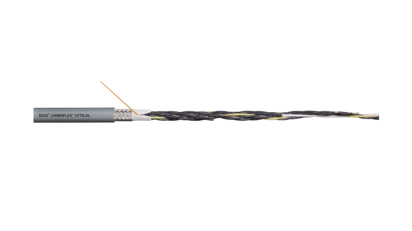 Cable de control apantallado Igus chainflex CF78.UL de 25 núcleos, 1.5 mm², Ø ext. 22.5mm, long. 25m, 300 V, 21 A,