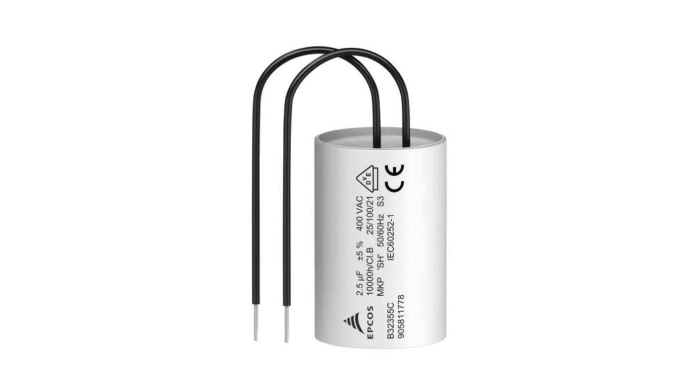 EPCOS B32355C Polypropylene Film Capacitor, 400V ac, ±5%, 2.5μF, Wire Leads
