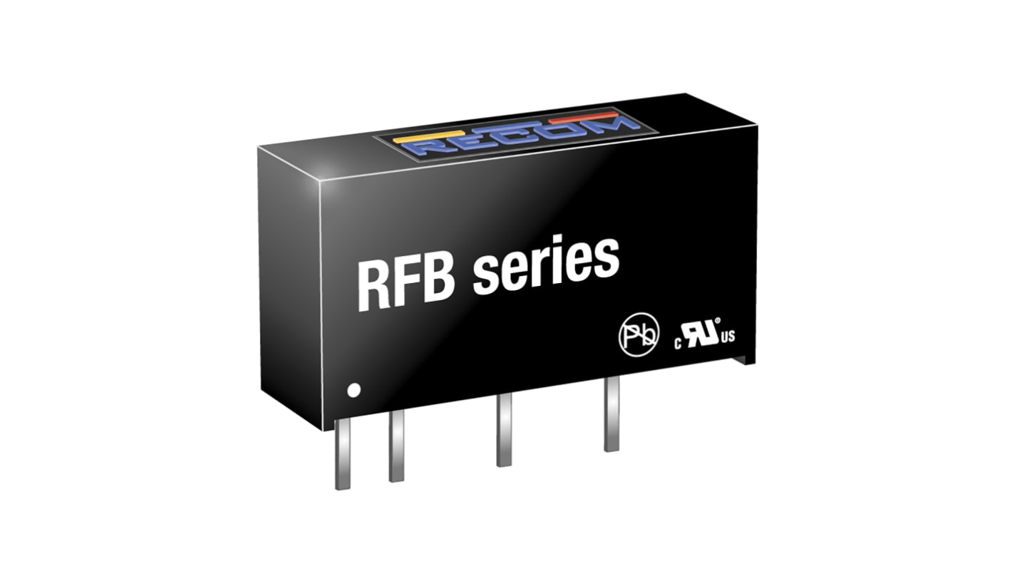 Recom RFB DC-DC Converter, 5V dc/ 200mA Output, 4.5 → 5.5 V dc Input, 1W, Through Hole, +85°C Max Temp -40°C Min