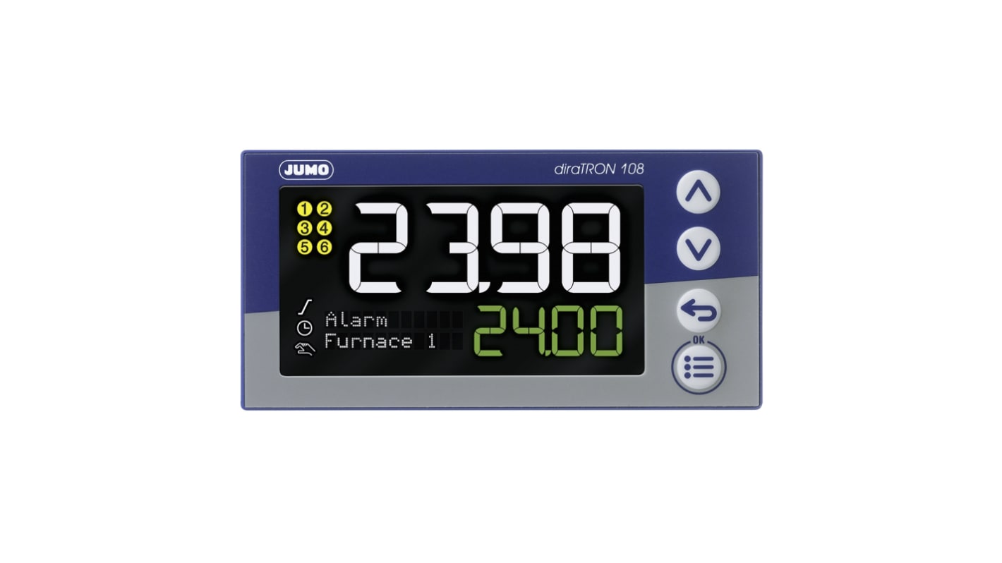 Jumo PID temperaturregulator med 3 2 relæ, 1 logik Udgange, Størrelse: 96 x 48mm, 110→ 240 V ac