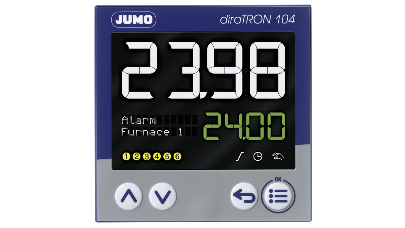 Jumo diraTRON PID Temperaturregler Panel-Montage, 3 x 2 Relais, 1 Logik Ausgang/ Analog, digital Eingang, 20 →