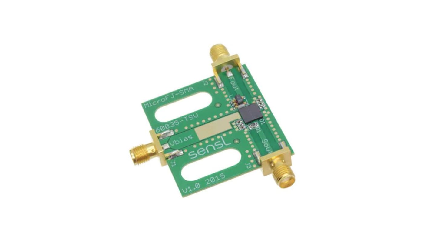 onsemi MicroFJ-60035-TSV Mounted onto a PCB with Three SMA Connectors  Entwicklungskit für MICROFJ-60035-TSV-TR,