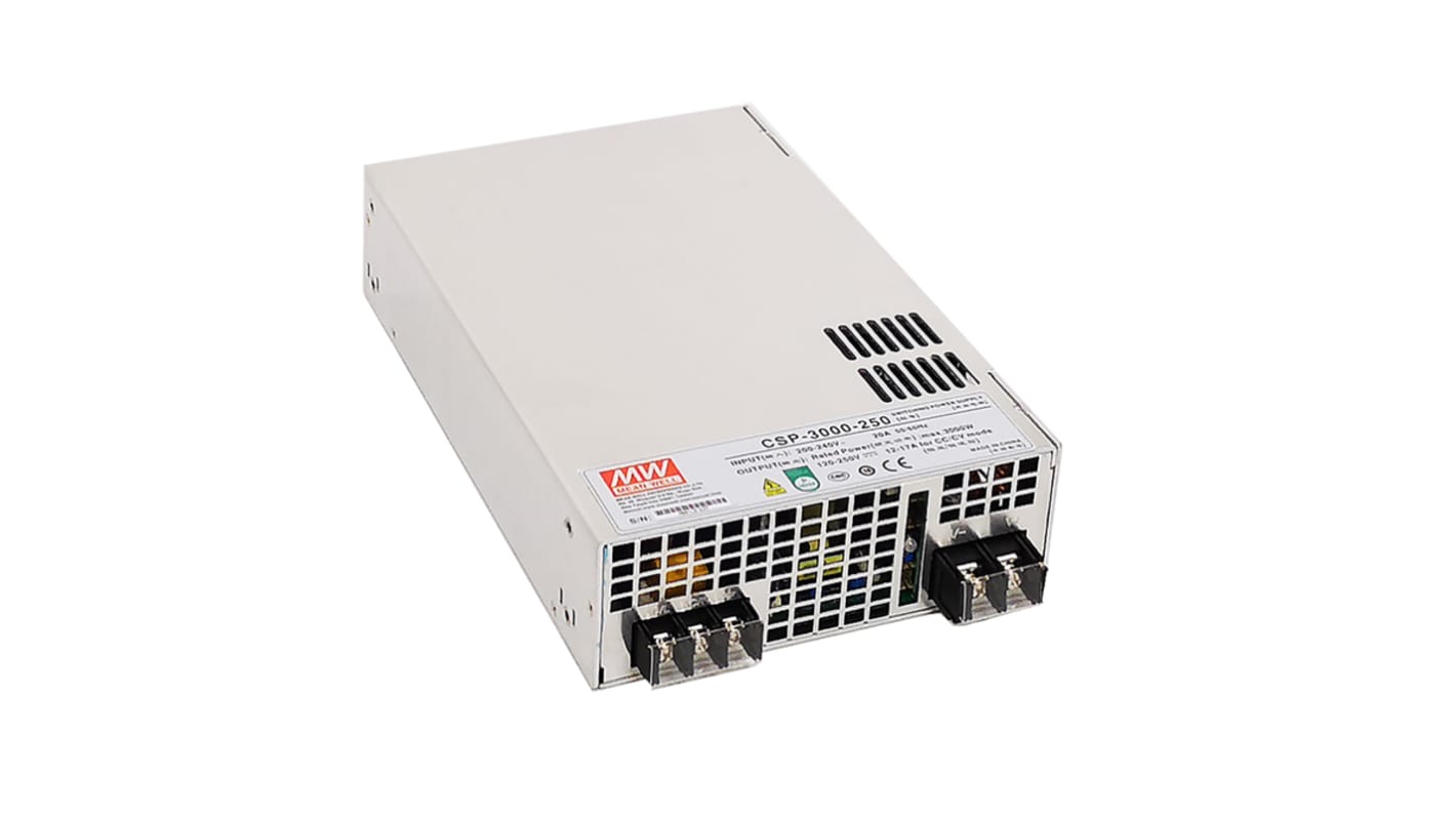 MEAN WELL Switching Power Supply, CSP-3000-250, 250V dc, 12A, 3kW, 1 Output, 180 → 264 V ac, 254 → 370 V