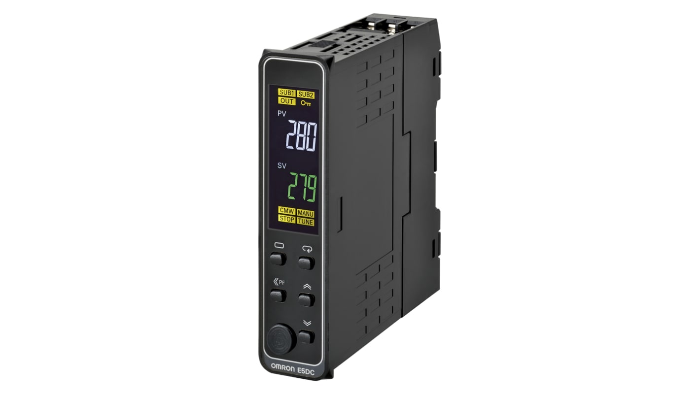 Omron E5DC DIN Rail PID Temperature Controller, 22.5mm 1 Input, 2 Output Voltage, 100 → 240 V ac Supply Voltage